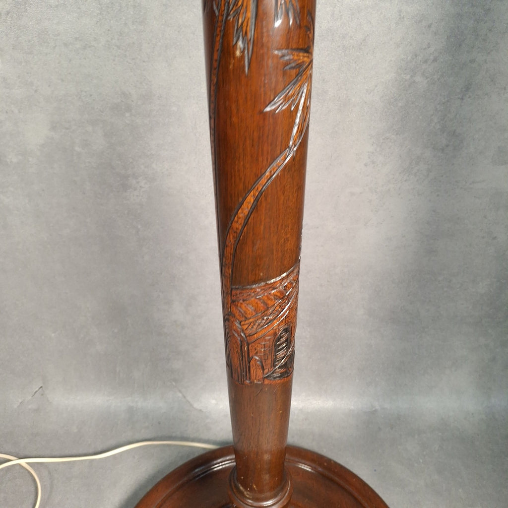 Vintage Carved Wooden Standard Floor Lamp Oriental Bamboo Motif Tall Asian