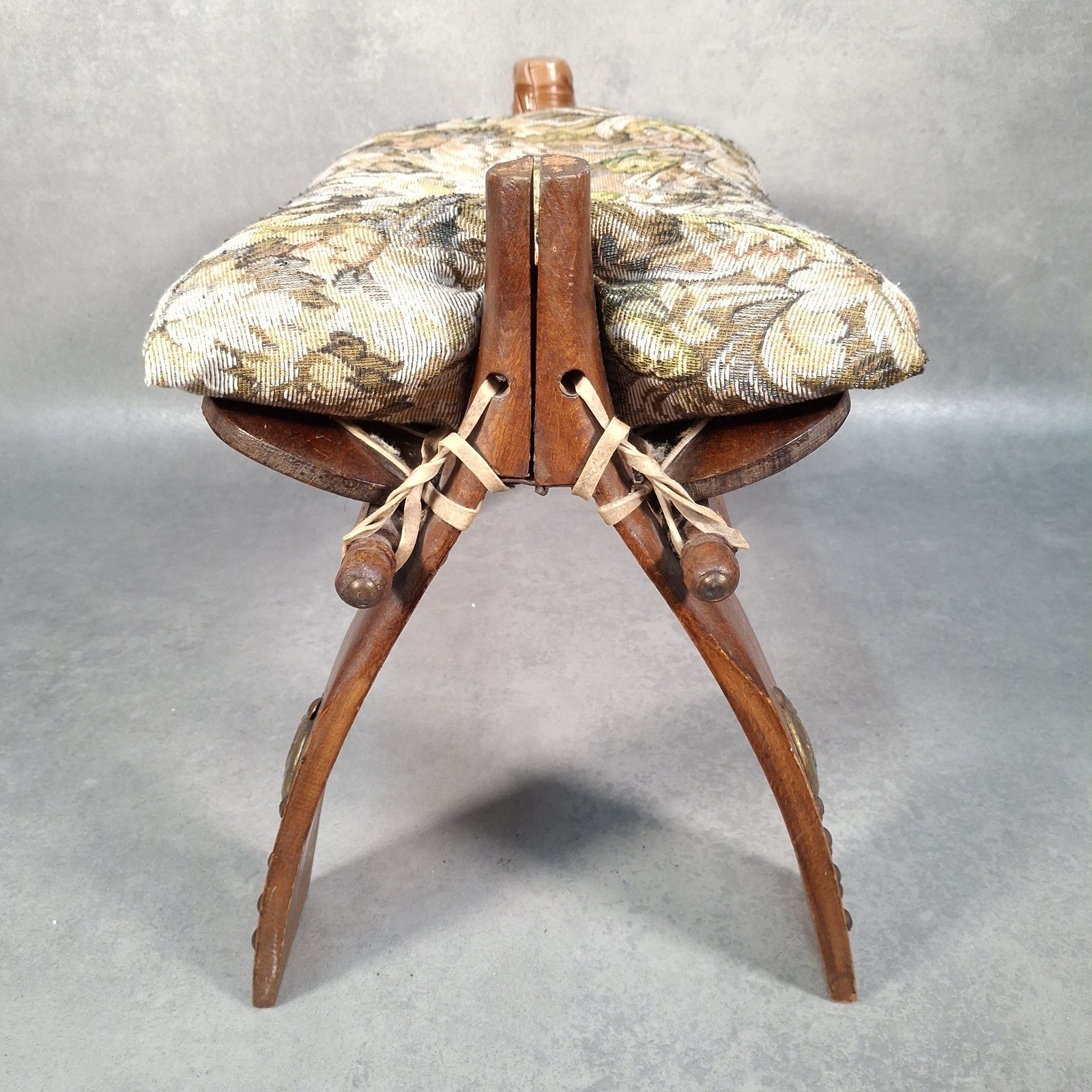 Vintage Egyptian Camel Saddle Foot Stool Cushion Brass Plates
