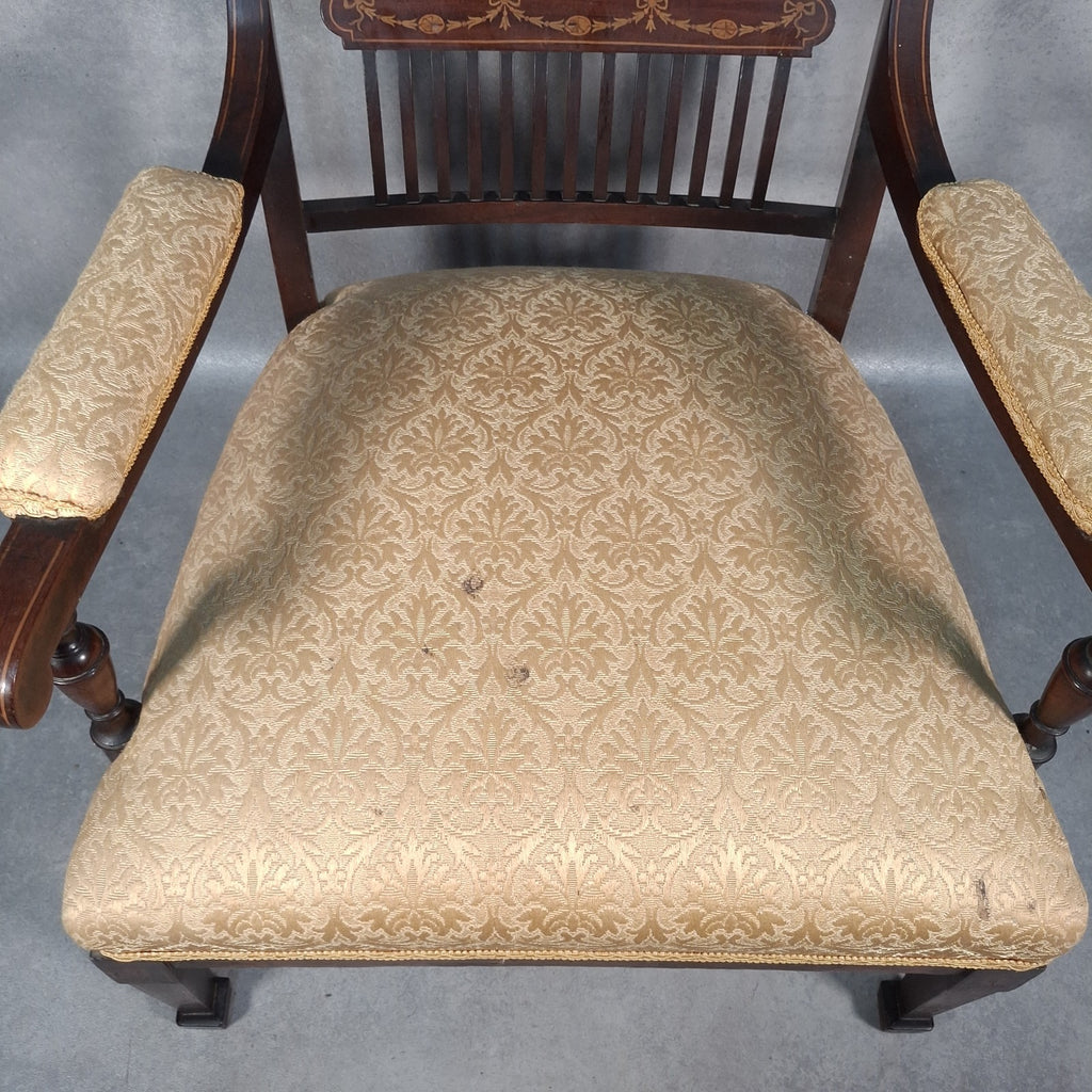 Edwardian Mahogany Elbow Armchair | Inlaid Back | Cut-Down Legs | Restoration Project | Used