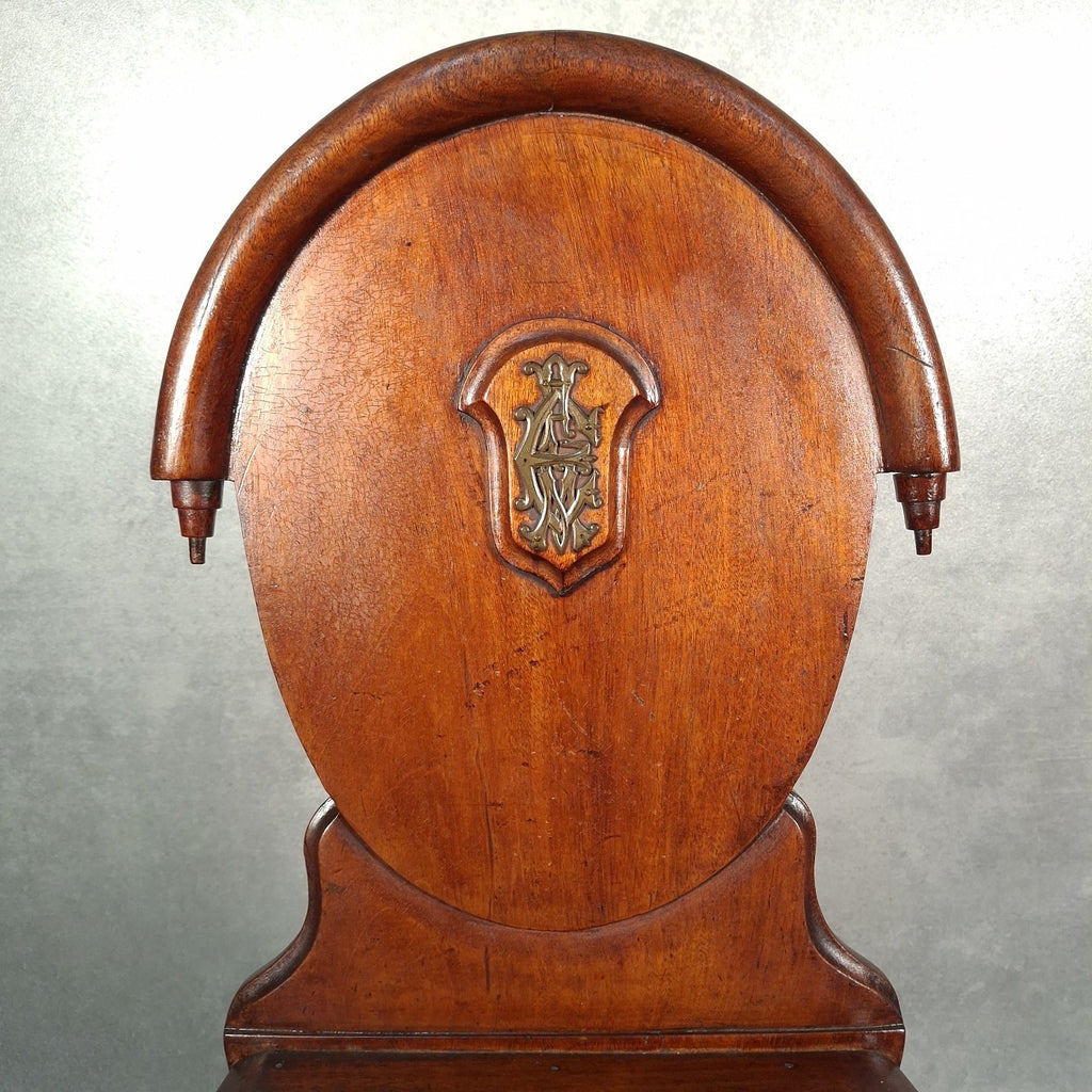 Victorian Mahogany Shield Back Chair | Brass Monogram | Antique | Previously Repaired | Used