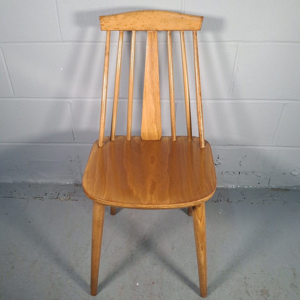Mid Century Spindle Stick Back Chair with Shaped Central Splat Light Wood Prop