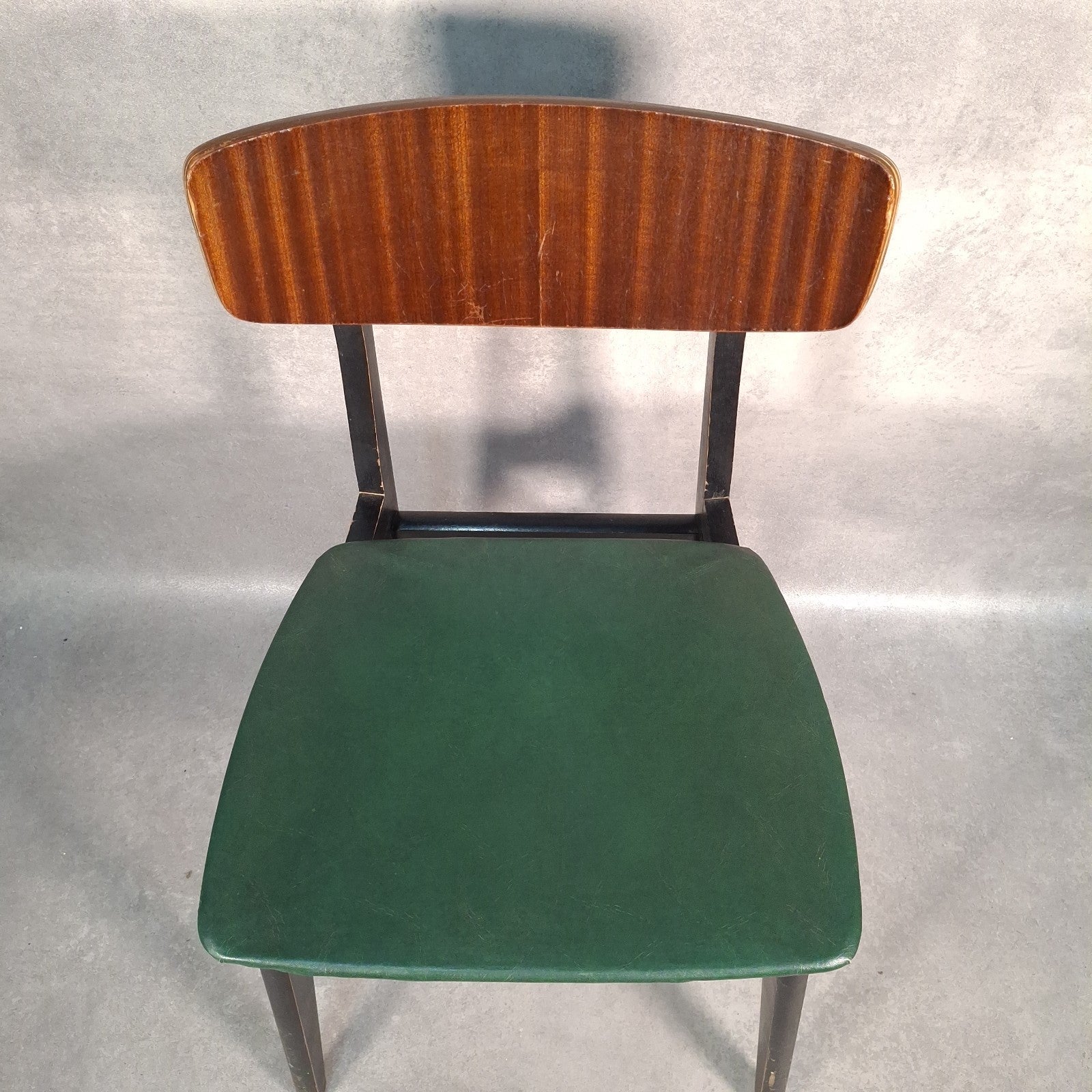 Vintage Mid-Century School Chair Green Vinyl Seat & Bent Ply Backrest MCM 60s