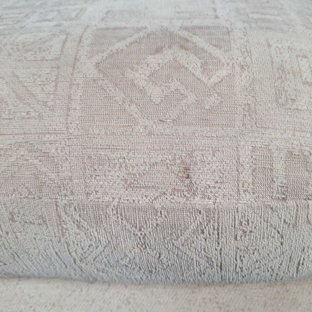 Footstool Pouffe Ottoman Geometric Pattern Fabric 80s 90s Upholstered VTG Beige