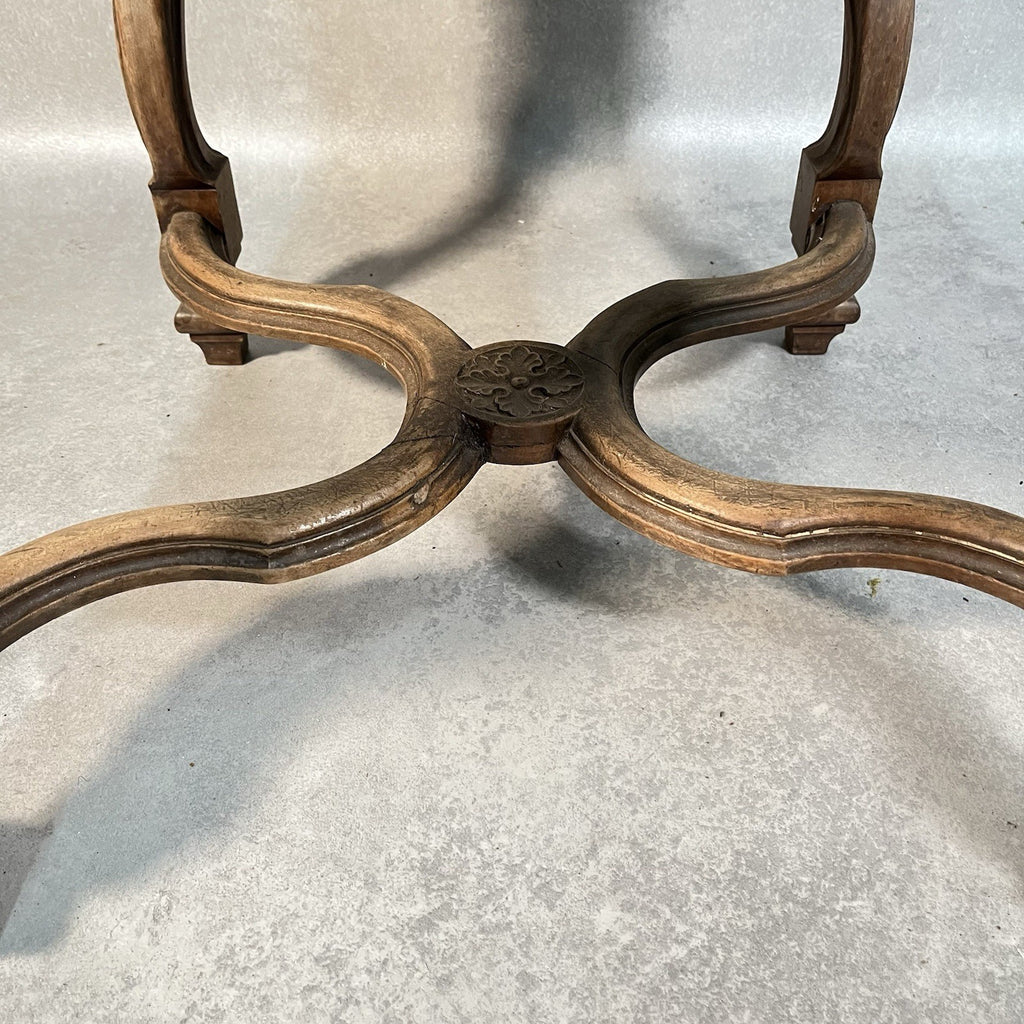 Antique Victorian Renaissance Revival Oak Hall Chair c.1880s Tooled Leather Seat