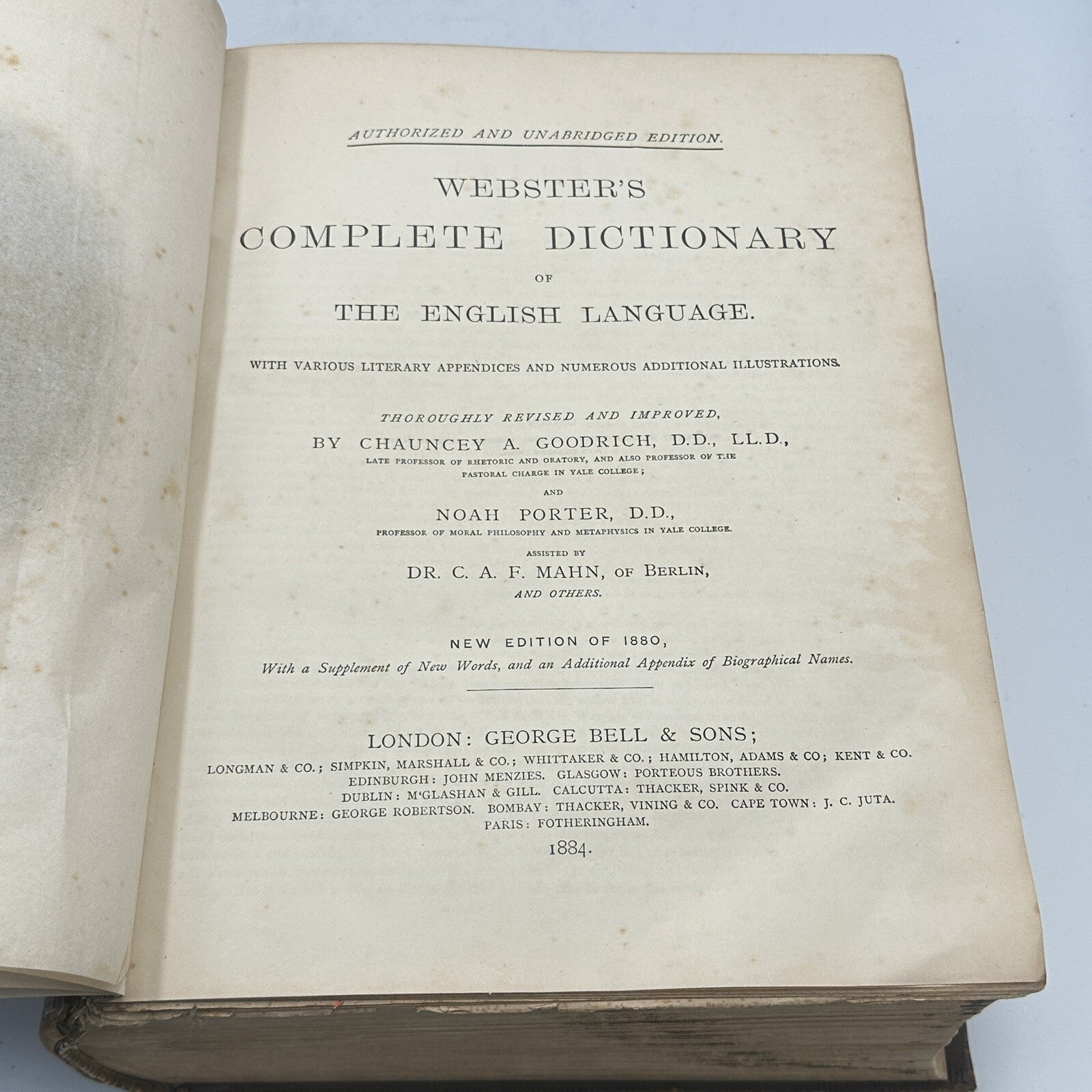 Websters Complete Dictionary Unabridged Antique 1884 Large Book