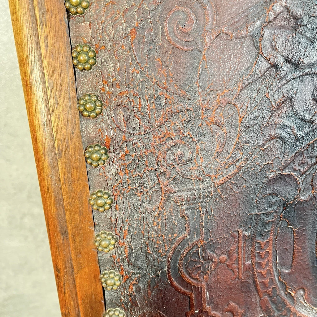Antique Victorian Renaissance Revival Oak Hall Chair c.1880s Tooled Leather Seat