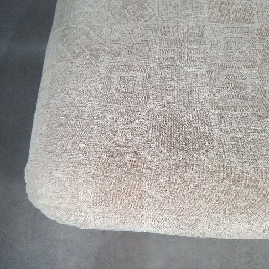 Footstool Pouffe Ottoman Geometric Pattern Fabric 80s 90s Upholstered VTG Beige