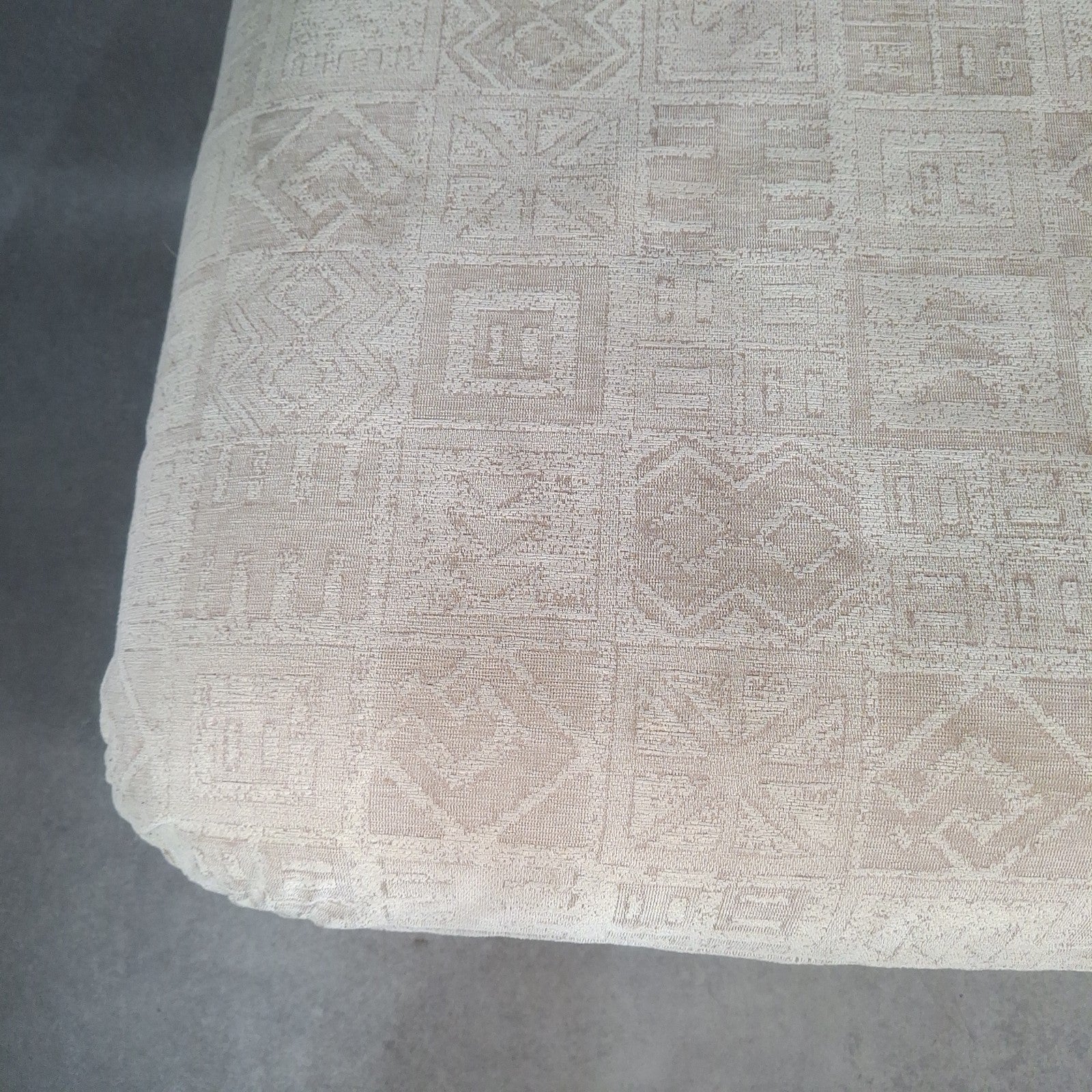 Footstool Pouffe Ottoman Geometric Pattern Fabric 80s 90s Upholstered VTG Beige