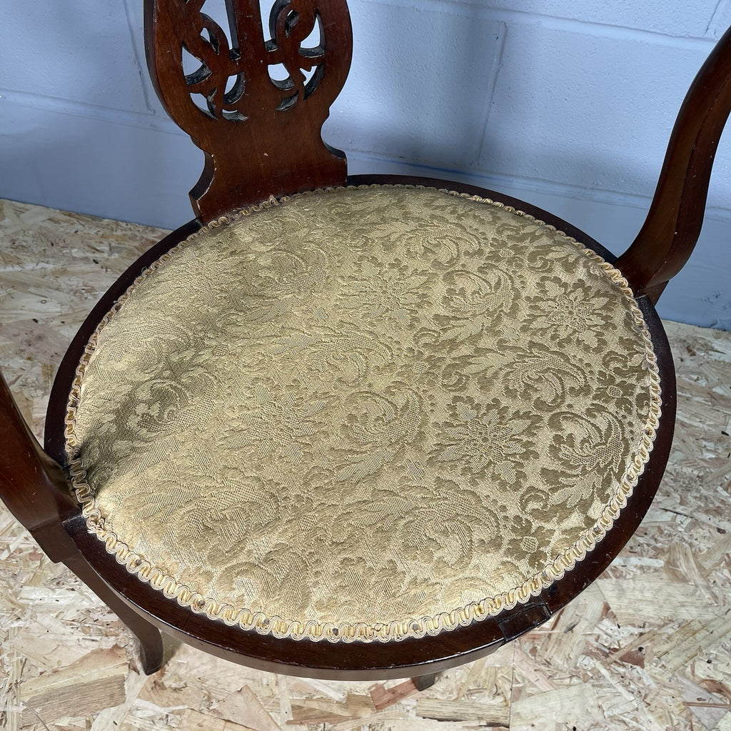 Edwardian Mahogany Upholstered Corner Chair | Oval Base | Antique | Used | Needs Repair