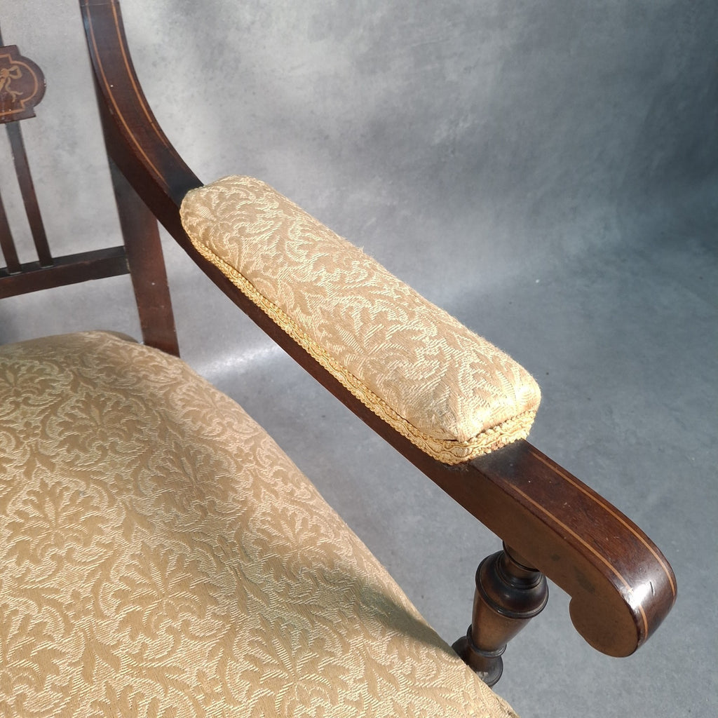 Edwardian Mahogany Elbow Armchair | Inlaid Back | Cut-Down Legs | Restoration Project | Used