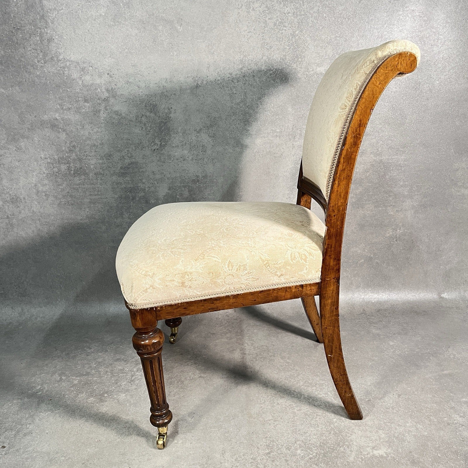 Victorian Scroll Back Mahogany Dining Chair | c.1880 | Brass Castors | Antique | Used