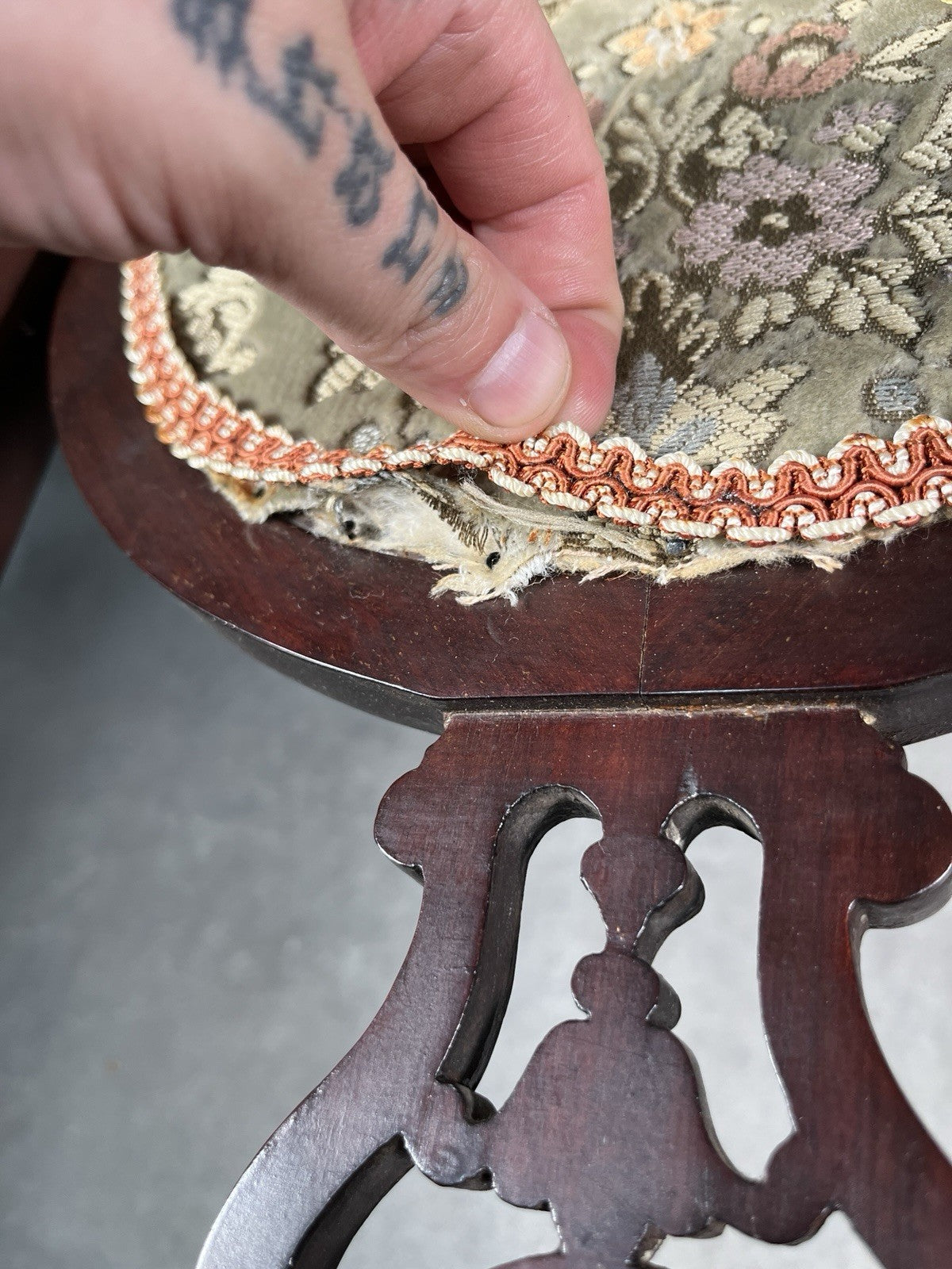 Edwardian Inlaid Mahogany Chair | Satinwood Fan Motif | Floral Upholstery | c.1900 | Antique | Used