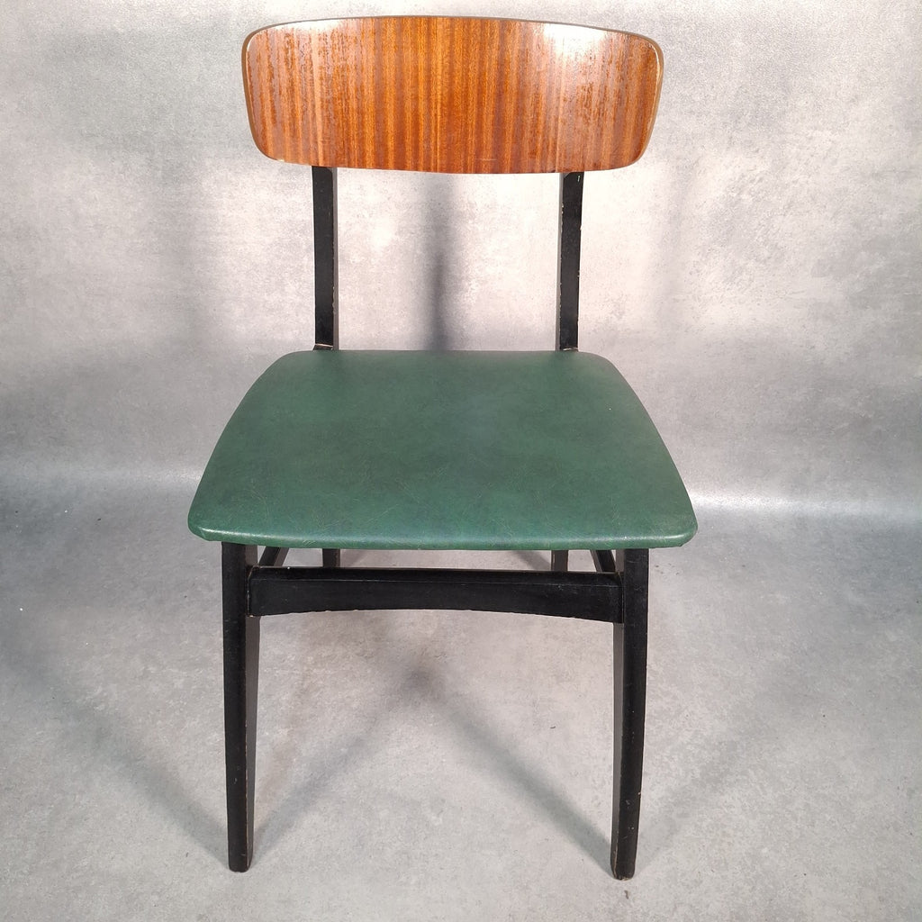 Vintage 1960s Mid-Century Dining Chair | Green Vinyl Seat | Bent Ply Backrest | Black Frame | Used