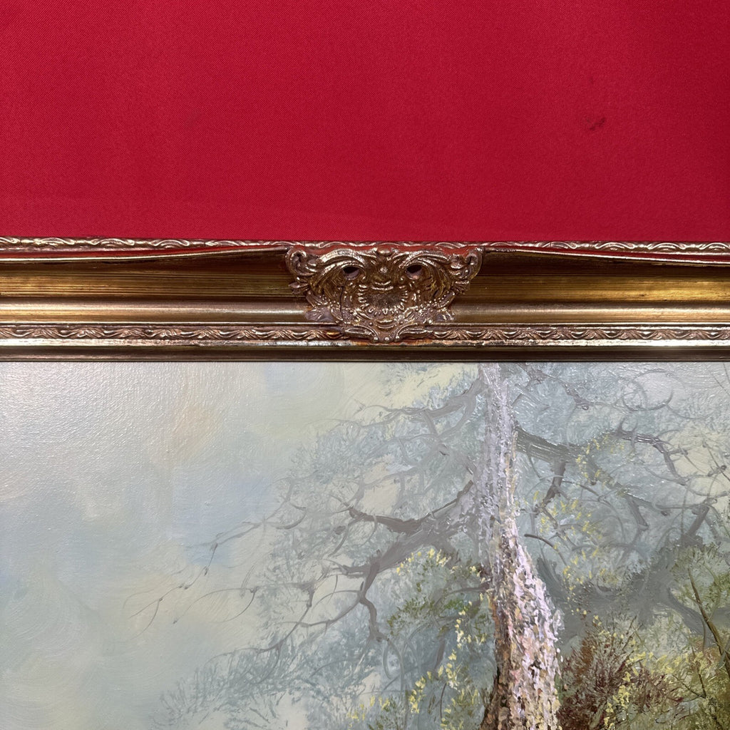 Large Signed Oil on Canvas Hunting Scene | Dog & Pheasants by L. Eiford | Framed | Vintage Art
