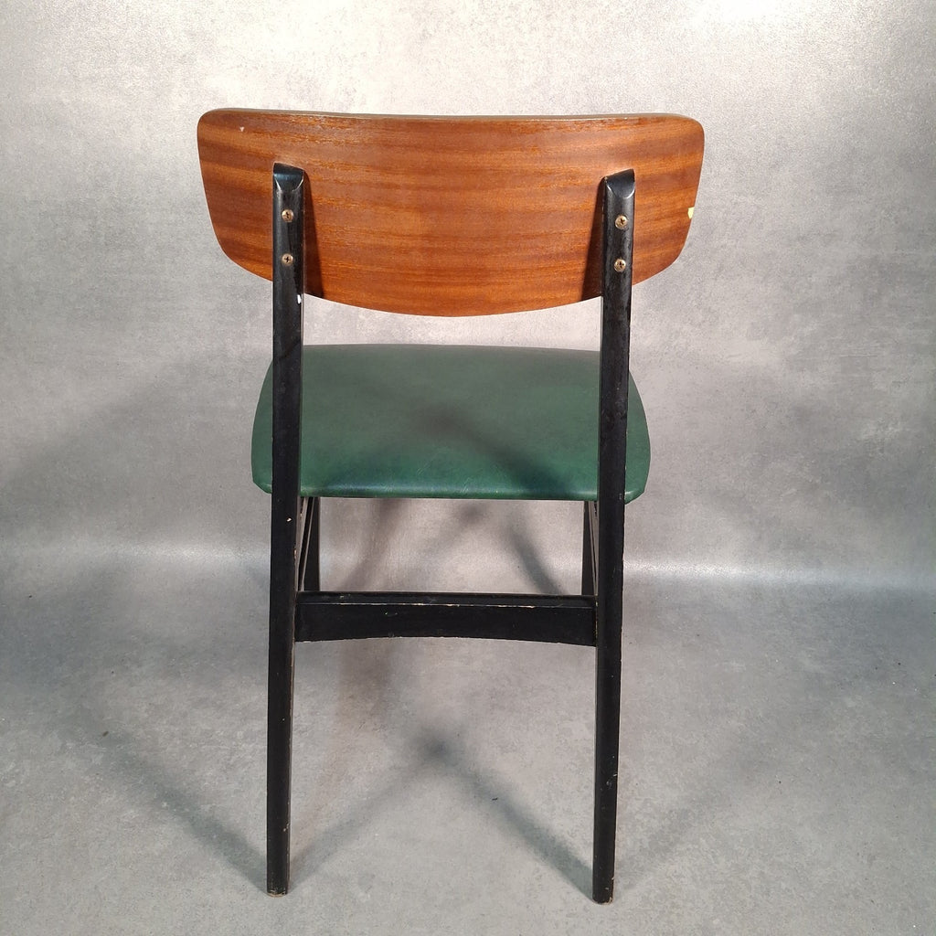 Vintage 1960s Mid-Century Dining Chair | Green Vinyl Seat | Bent Ply Backrest | Black Frame | Used