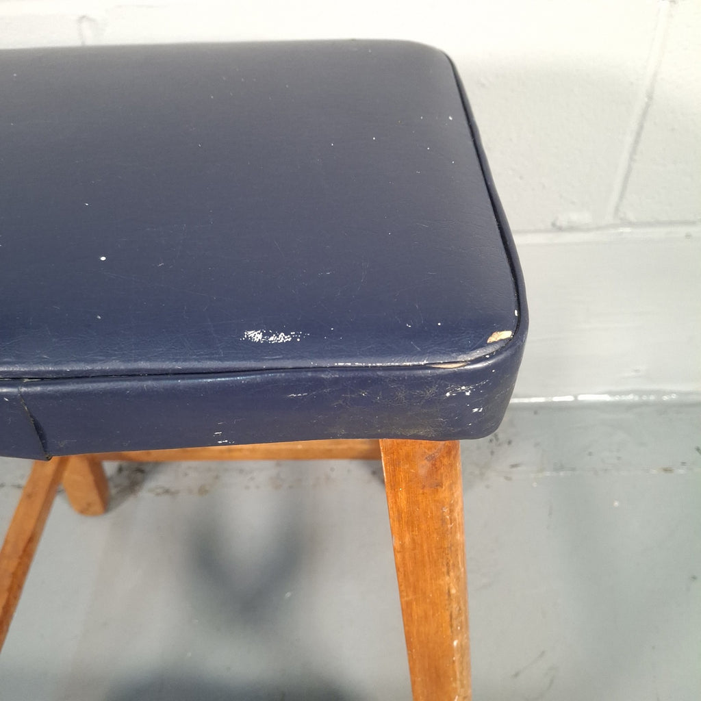 Mid Century Stool Blue Leatherette Topped Vintage Prop