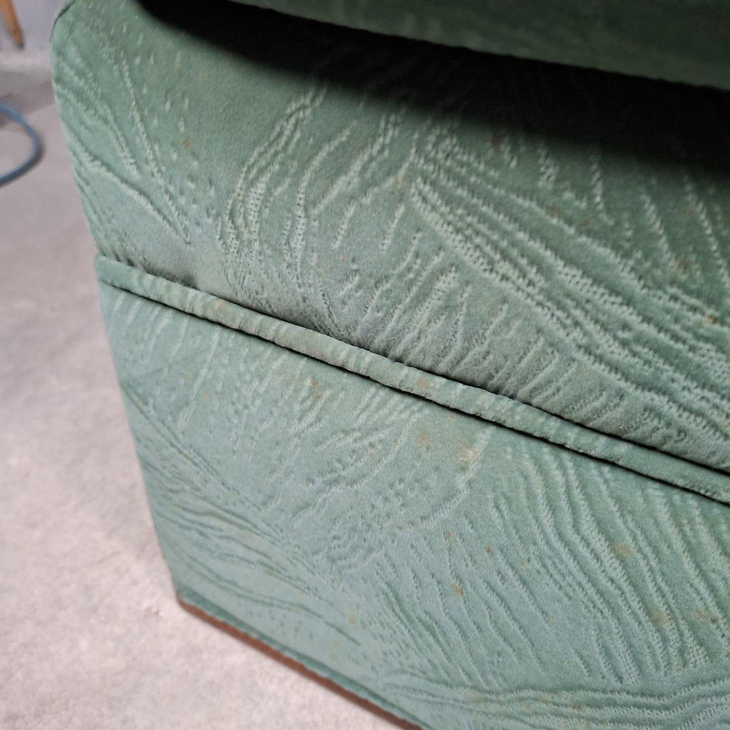 Vintage Roy Allen Upholstered Footstool | Green Velvet-Feel Fabric | 1980s | Made in England | Used