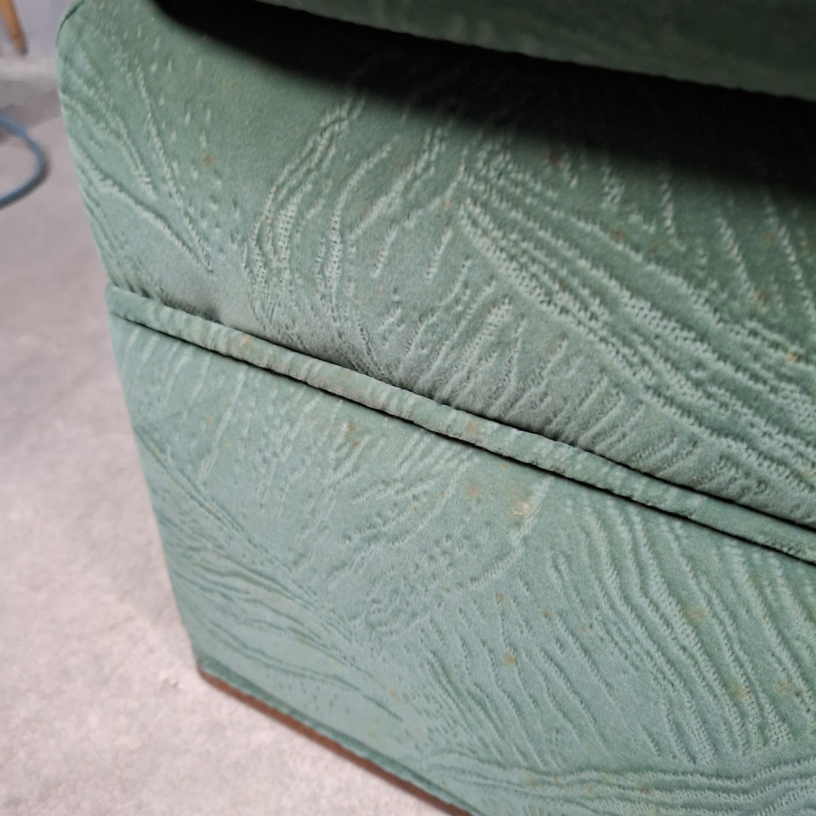 Vintage Roy Allen Upholstered Footstool | Green Velvet-Feel Fabric | 1980s | Made in England | Used