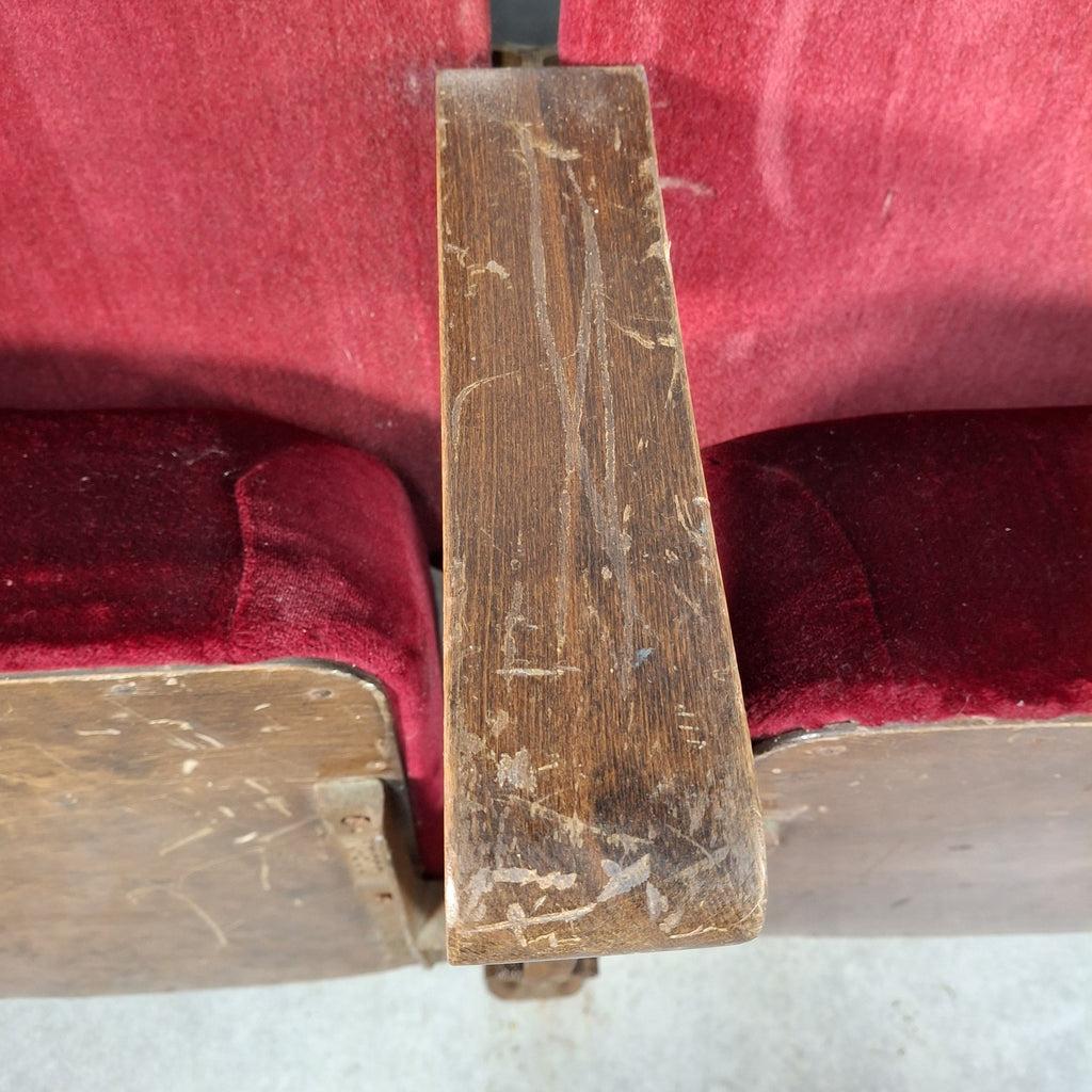 Art Deco Vintage Twin Cinema Theatre Fold-Up Seats | Red Fabric | Original Row Numbers