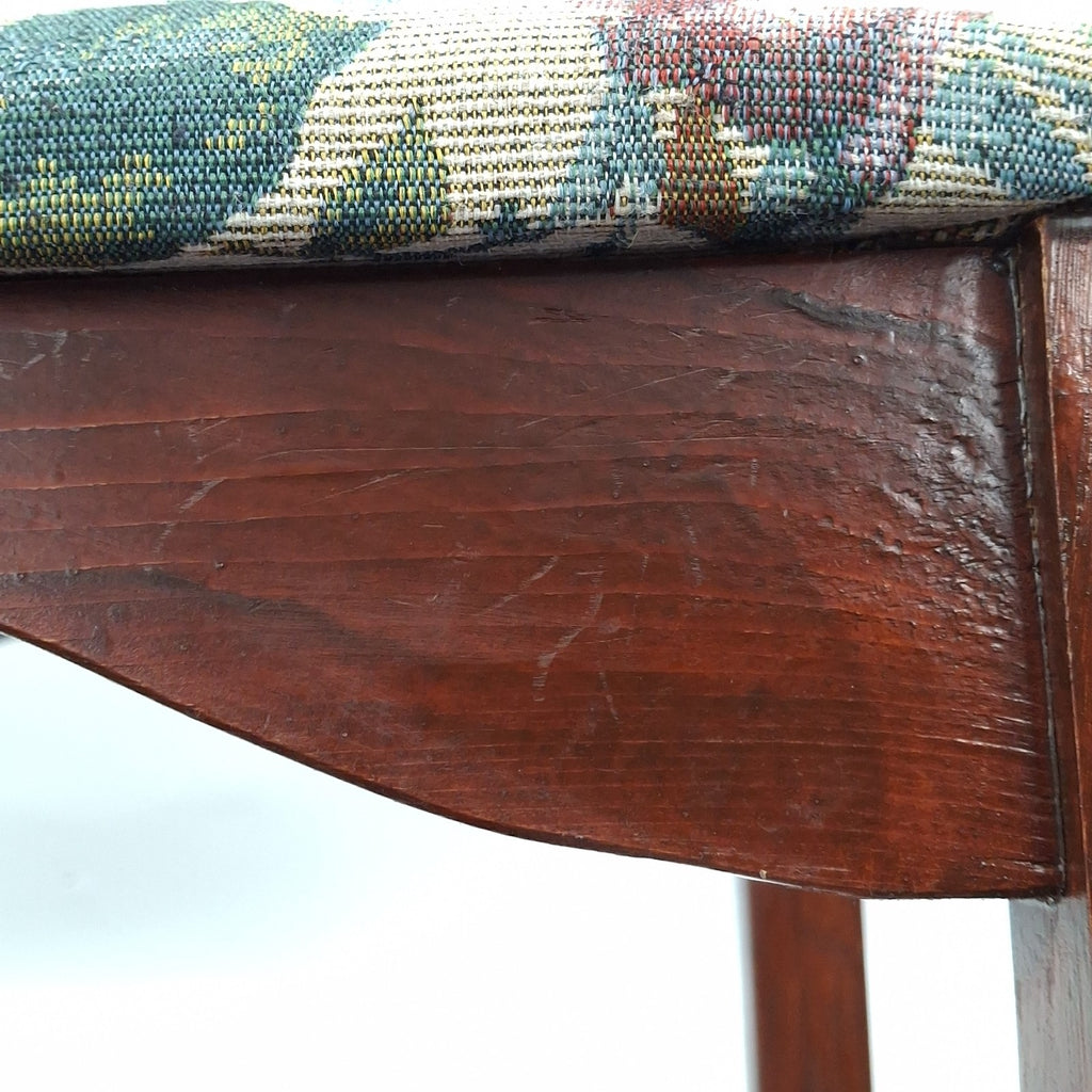 Floral Tapestry Upholstered Mahogany Footstool - Queen Anne Style - Cabriole Legs - Vintage - Pre-Owned