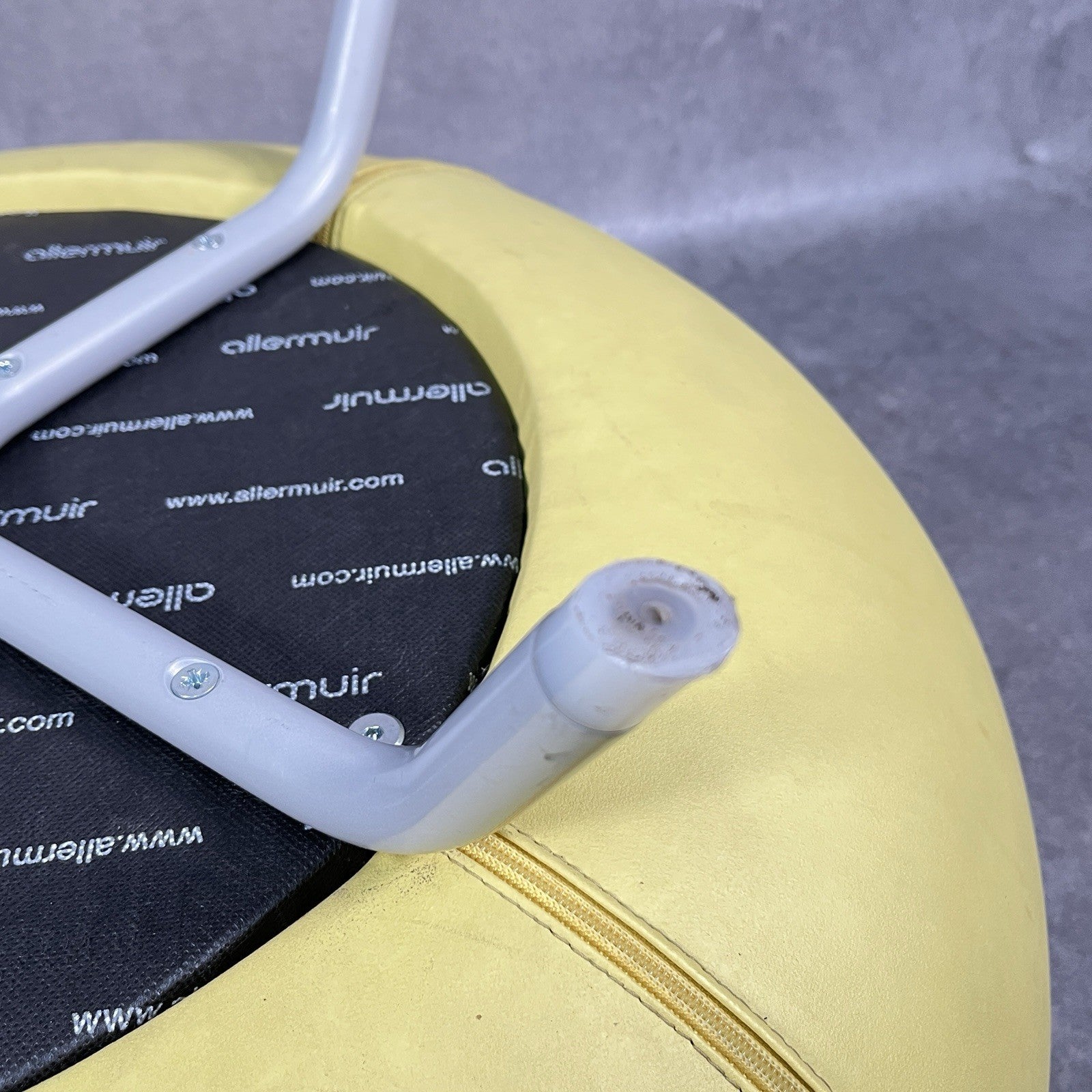 Allermuir A621 Commercial Pouf Ottoman | Yellow Vinyl | Furka Regal Silver | 2012 | Used