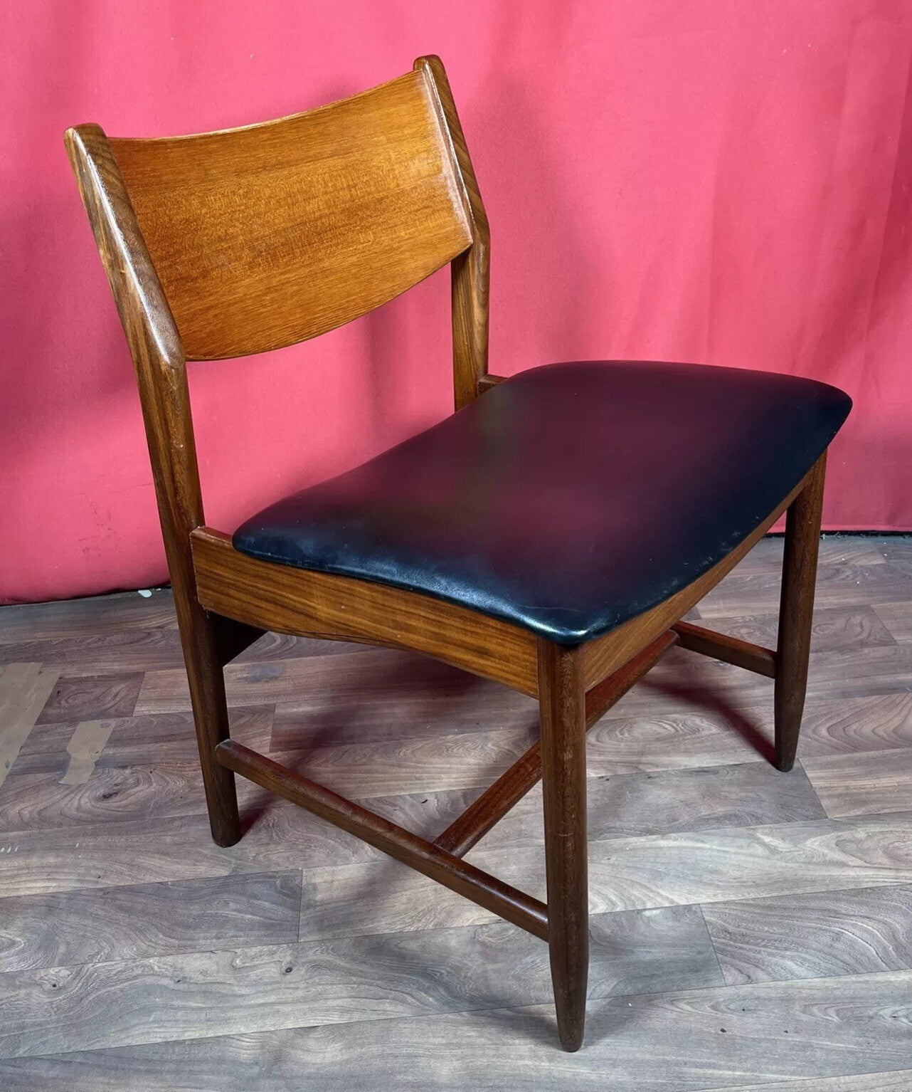 Glostrup Møbelfabrik Vintage Teak & Skai Chair | Danish 1960s Mid-Century | Black Vinyl | Used