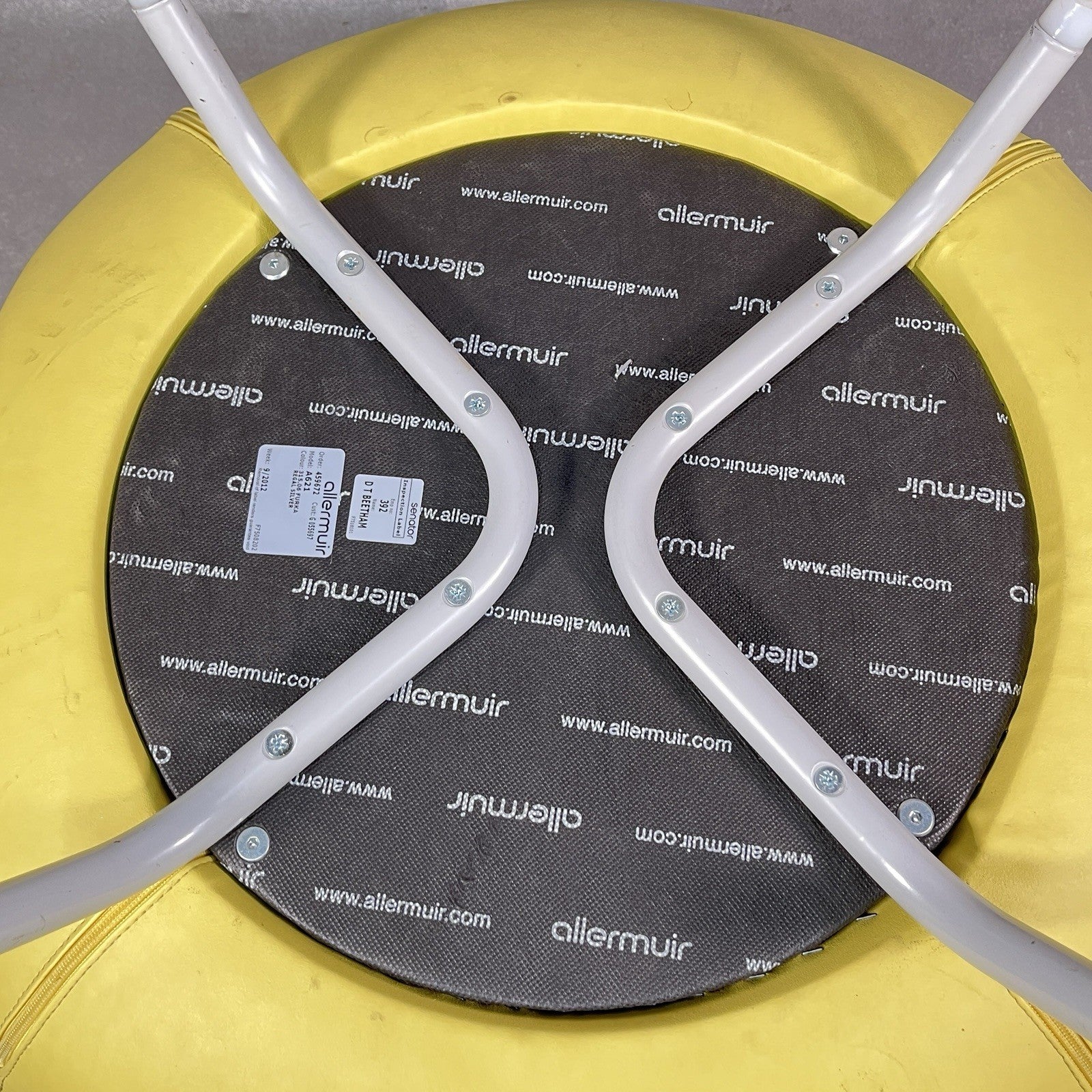 Allermuir A621 Commercial Pouf Ottoman | Yellow Vinyl | Furka Regal Silver | 2012 | Used