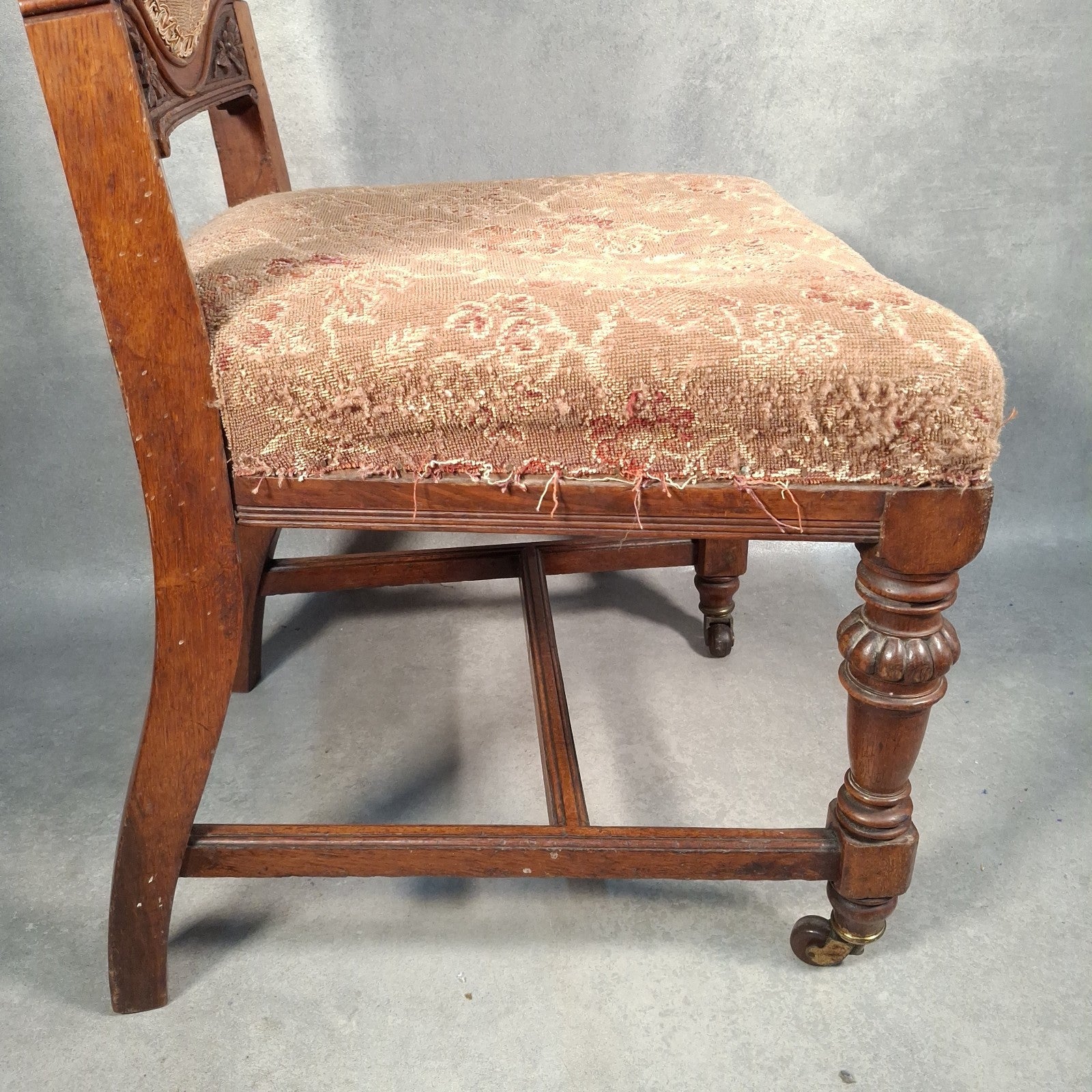 Antique Barber & Son Birmingham Walnut Carved Dining Hall Chair Brass Castors