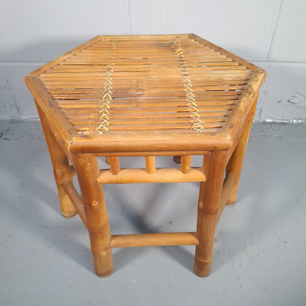 Vintage Hexagonal Rattan & Cane Nest of Tables | Boho Side Tables | Used | 43cm