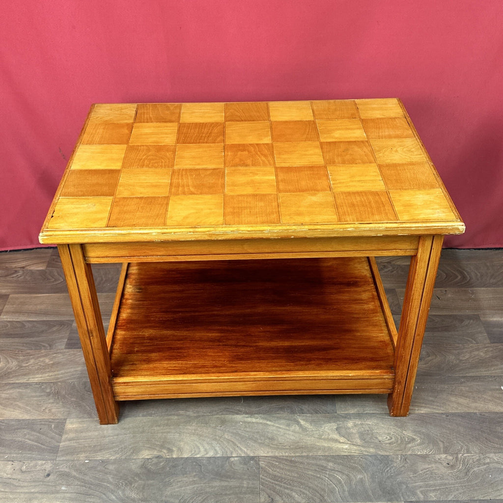 Vintage Square Coffee Table | Patterned Top | Retro Side Table | Used | Orange Tones