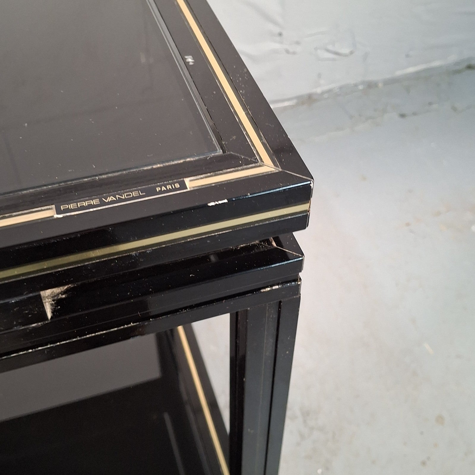 Pierre Vandel Paris Coffee Table On Castors Vintage Black & Gold Two Tier