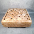 Large Square Tan Leather Chesterfield-Style Footstool | Button Top | Rustic | Used | 72cm