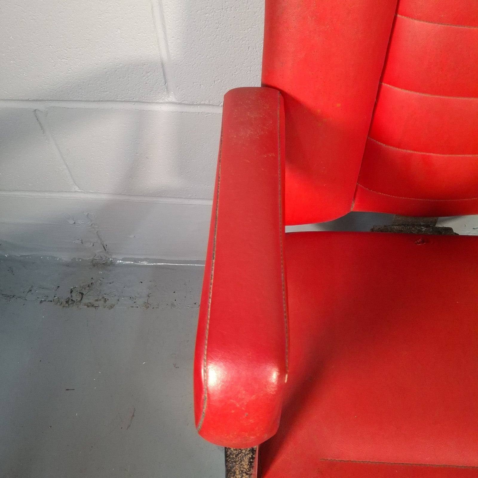Vintage Red Vinyl Swivel Armchair | Barber Salon Style | Used | Restoration Project