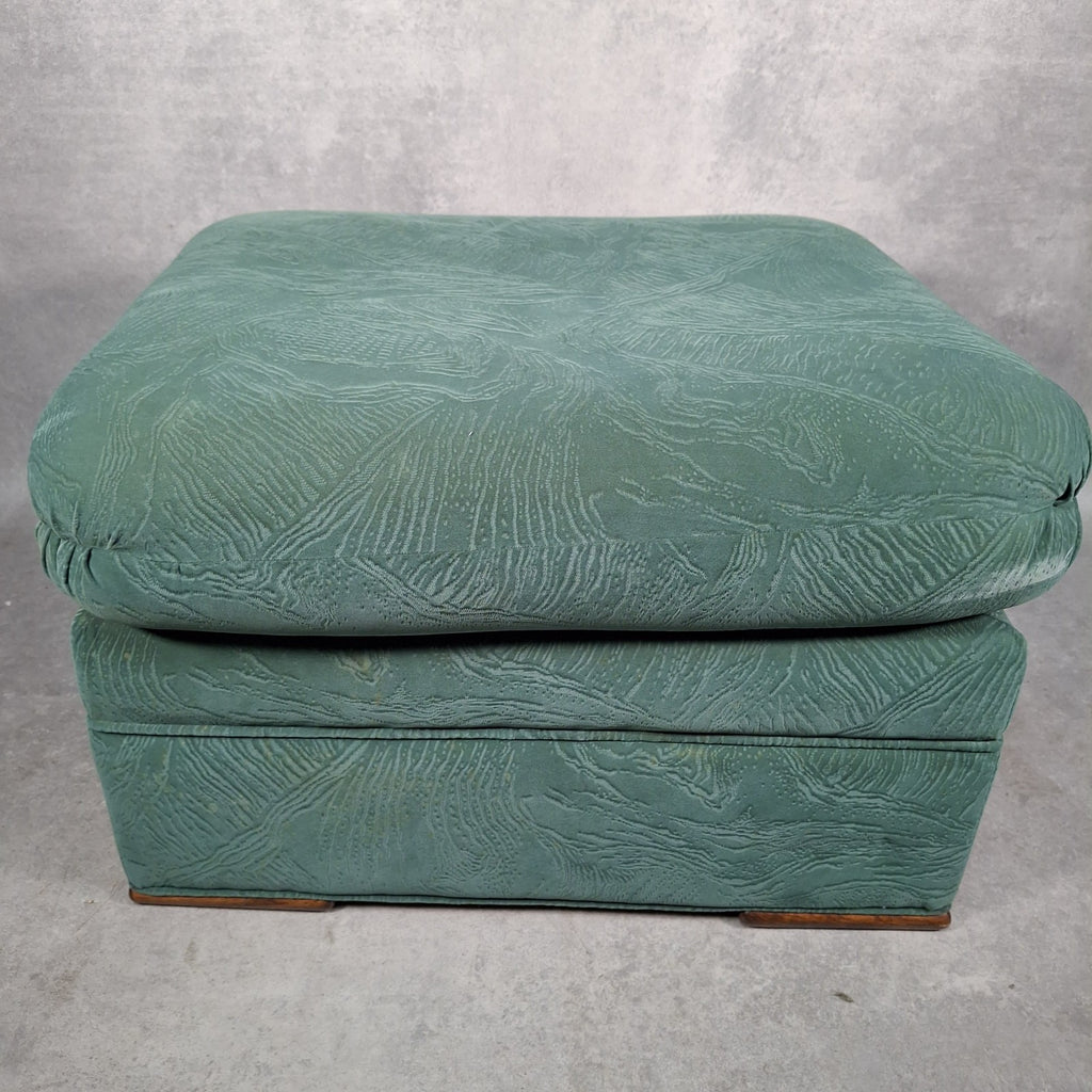 Vintage Roy Allen Upholstered Footstool | Green Velvet-Feel Fabric | 1980s | Made in England | Used