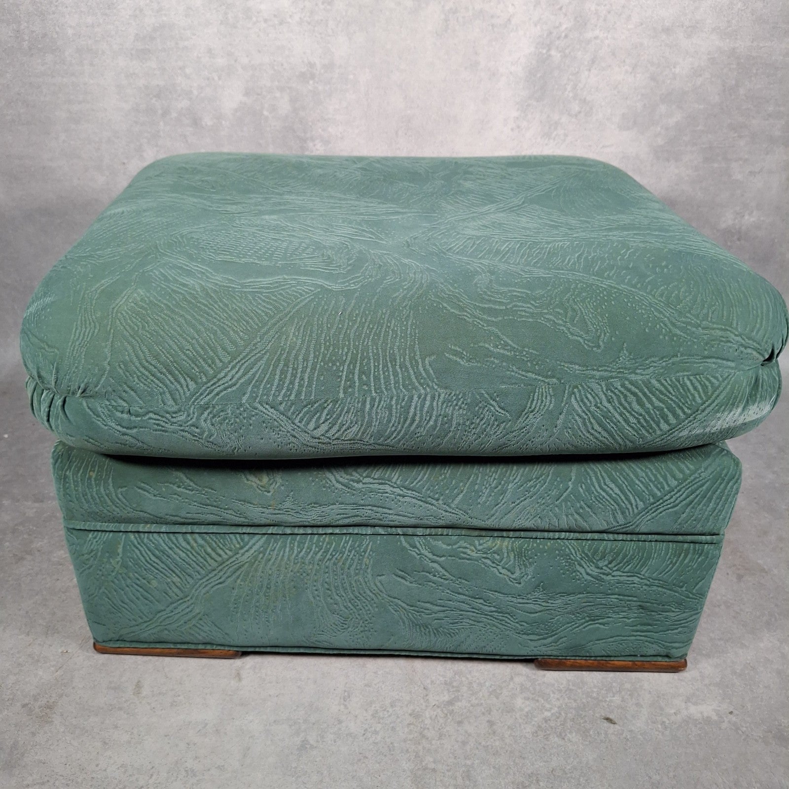 Vintage Roy Allen Upholstered Footstool | Green Velvet-Feel Fabric | 1980s | Made in England | Used
