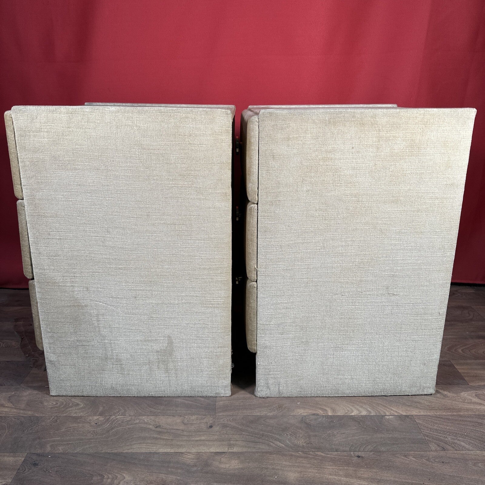 Velvet Bedside Vanity Cabinets Tables Mid Century 1970s Beige