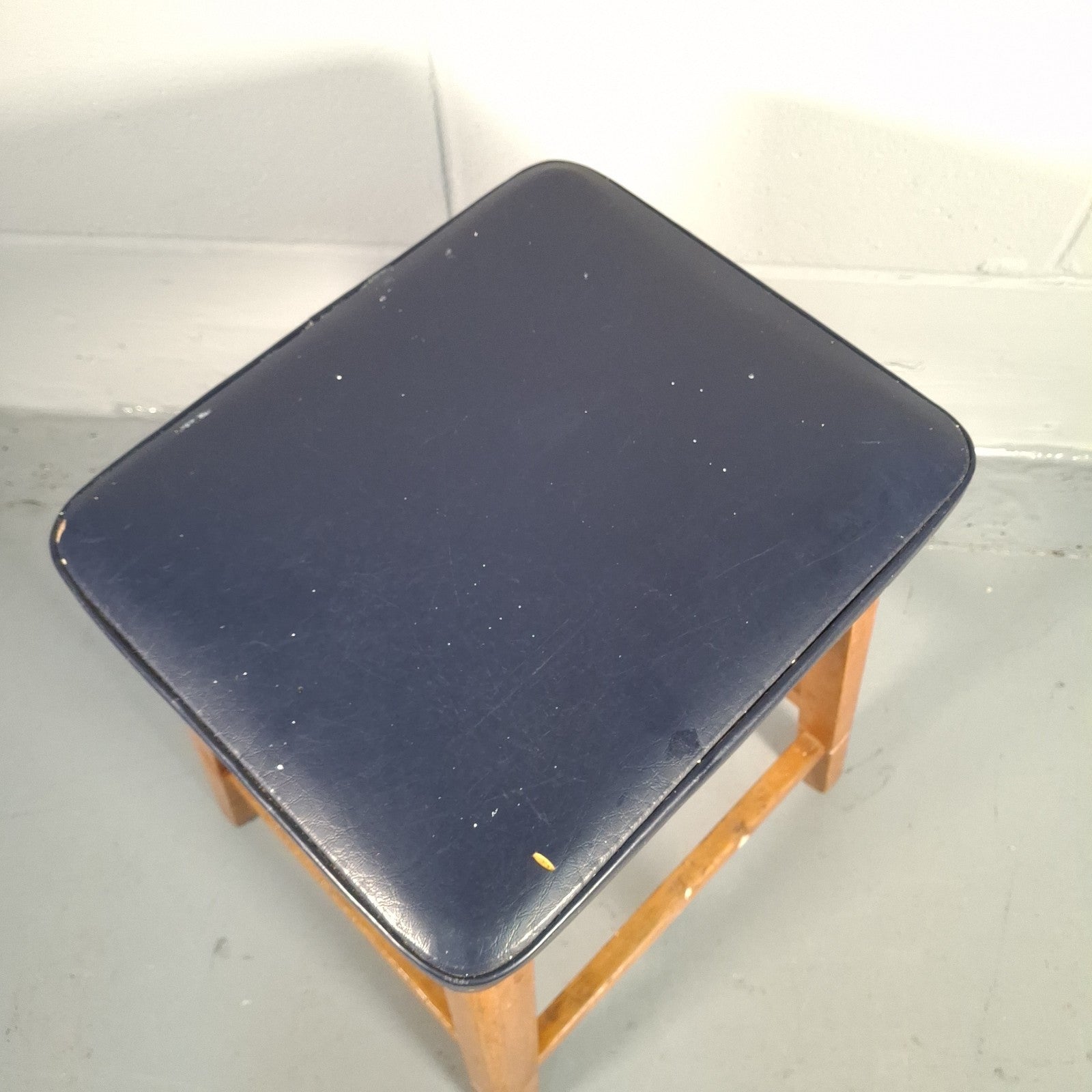 Mid Century Stool Blue Leatherette Topped Vintage Prop