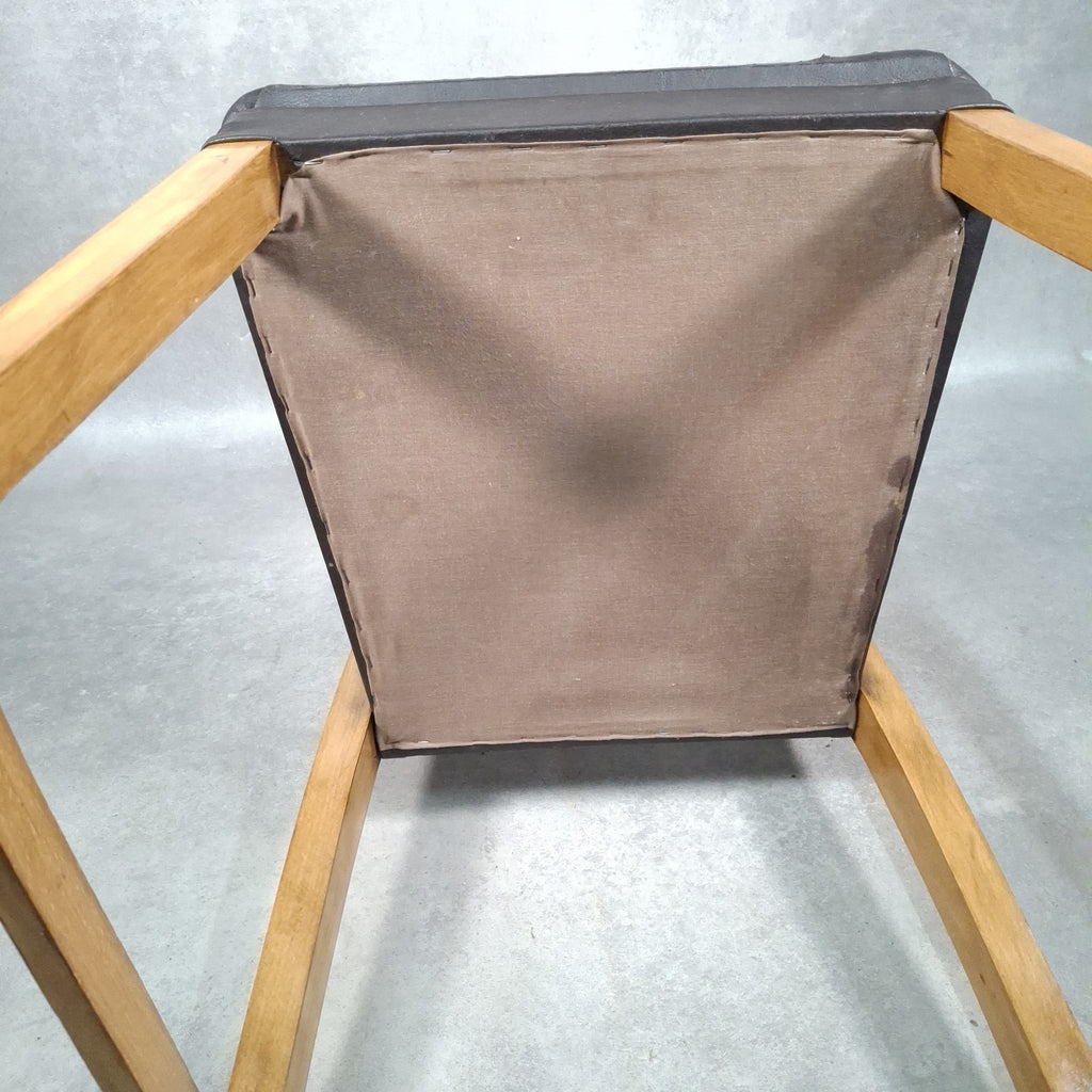 Dining Chair Vintage Brown Faux Leather Wooden Frame Retro Café Pub Restaurant