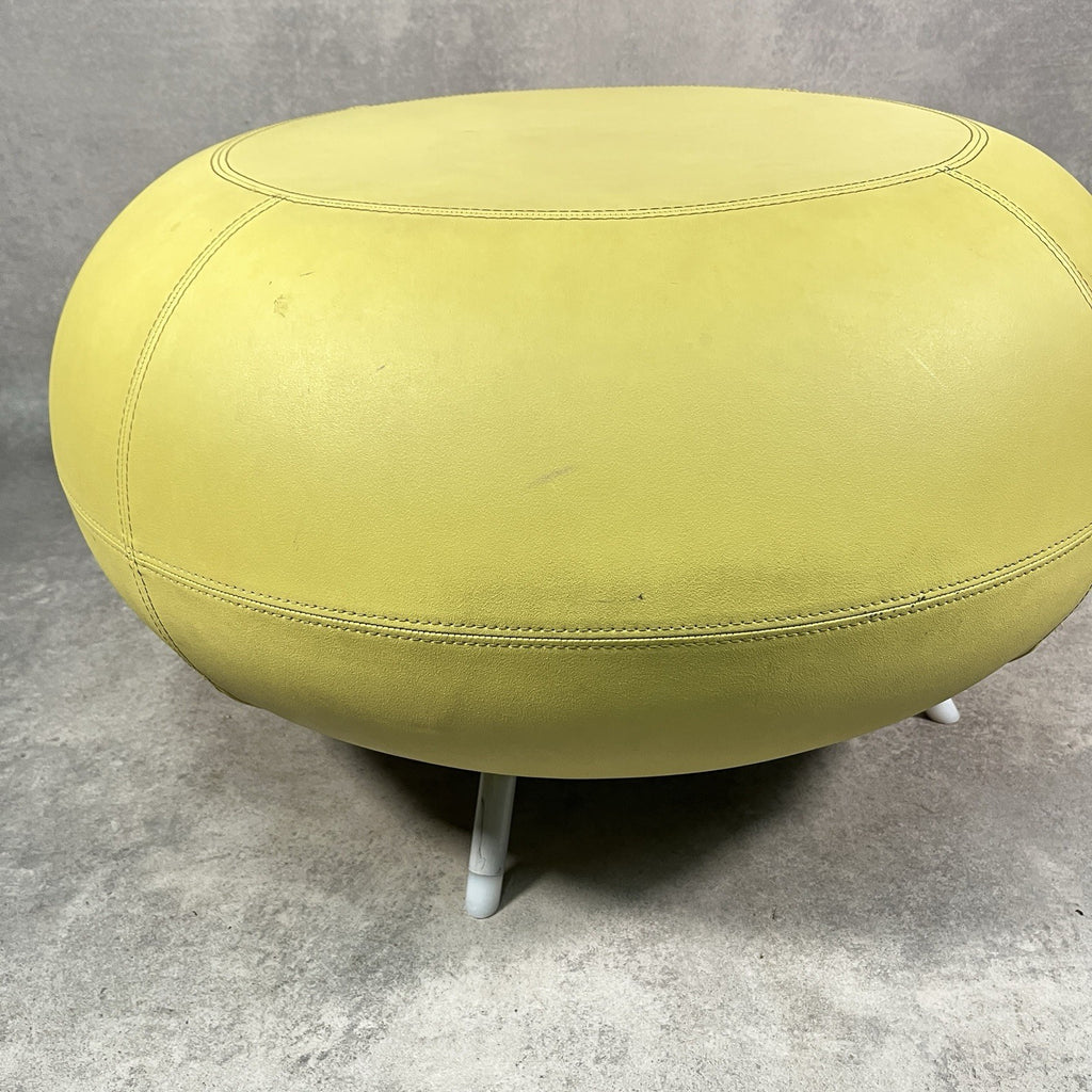 Allermuir A621 Pouf Ottoman | Yellow Vinyl | Furka Regal Silver Frame | 2012 | Commercial Grade | Used