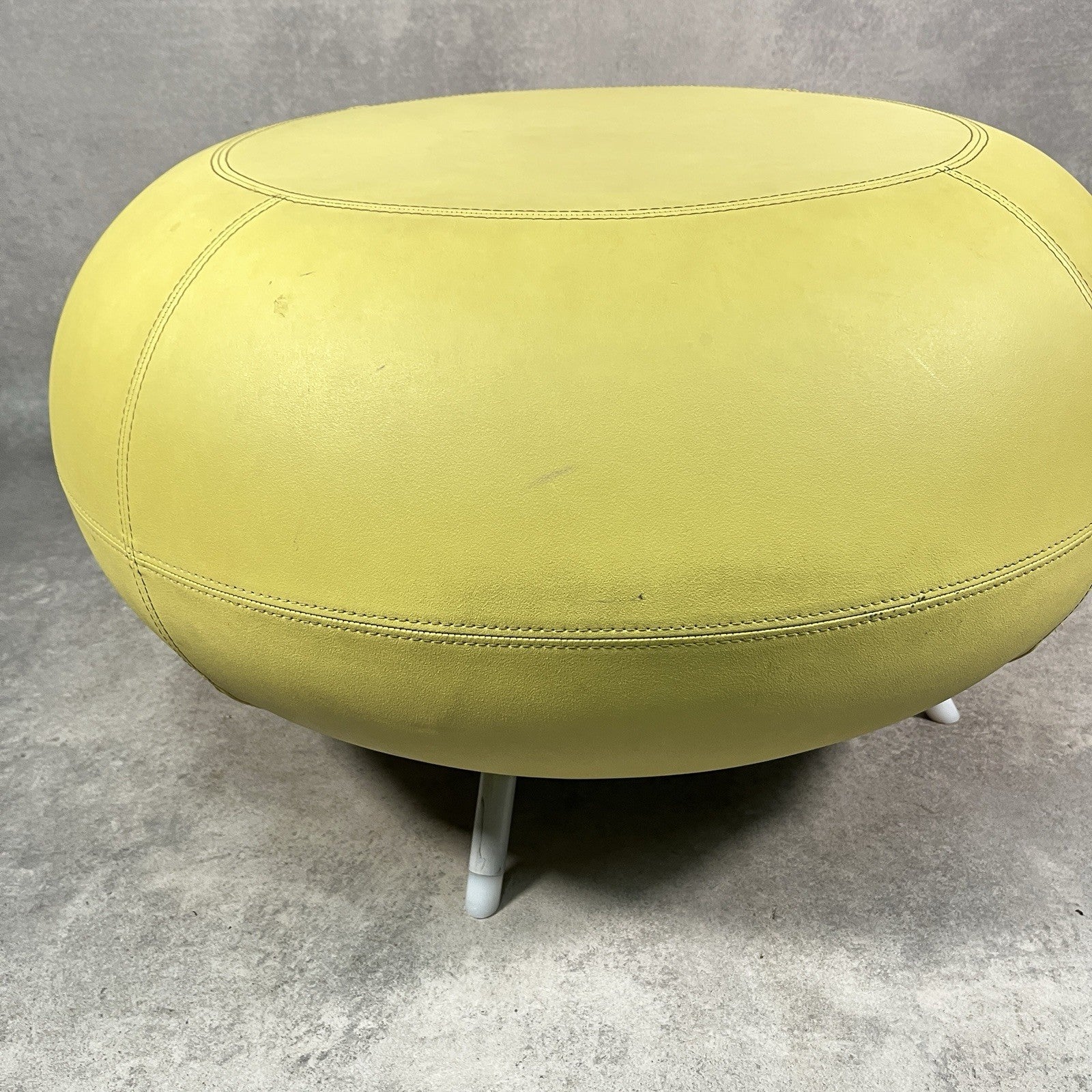 Allermuir A621 Pouf Ottoman | Yellow Vinyl | Furka Regal Silver Frame | 2012 | Commercial Grade | Used