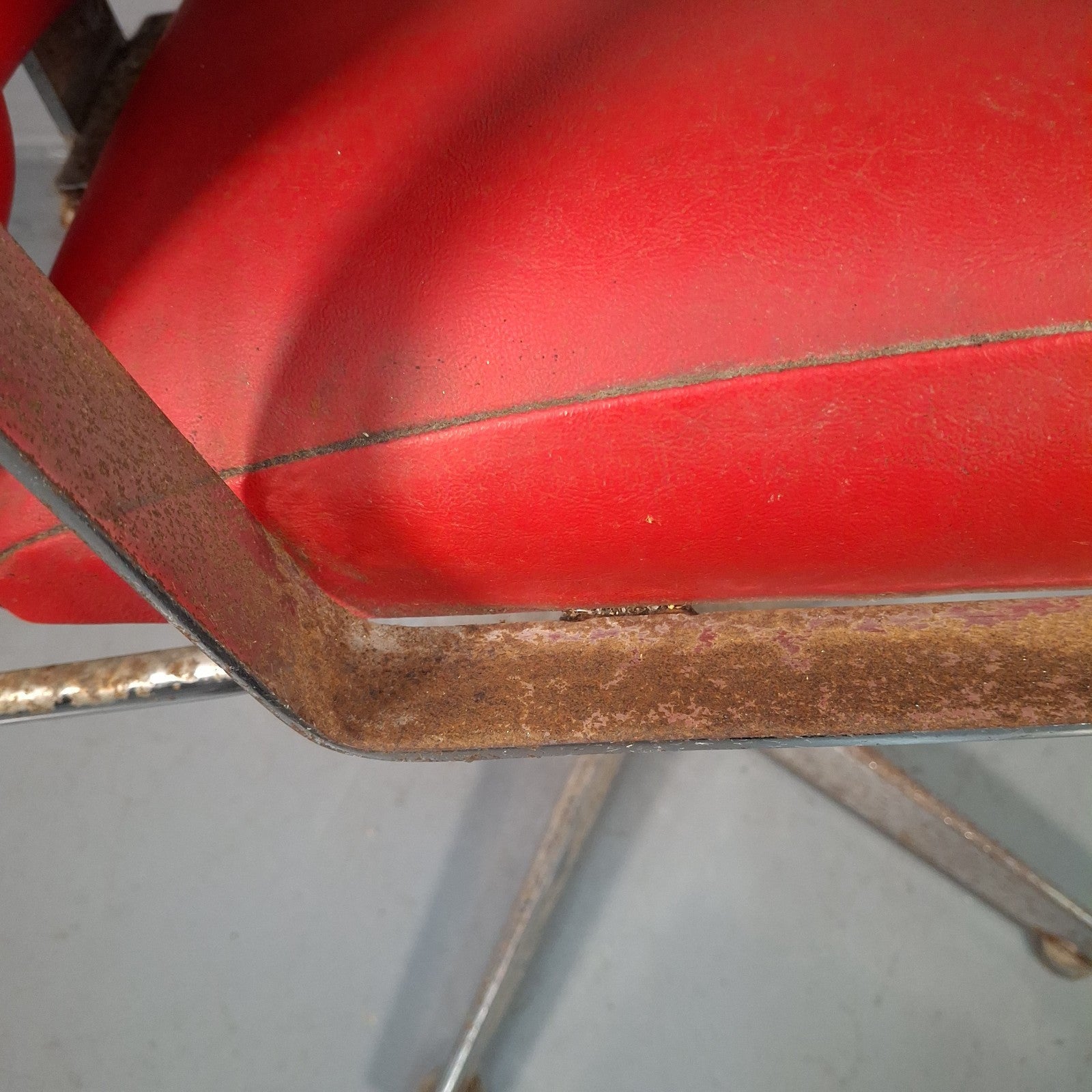 Vintage Red Vinyl Swivel Armchair | Barber Salon Style | Used | Restoration Project