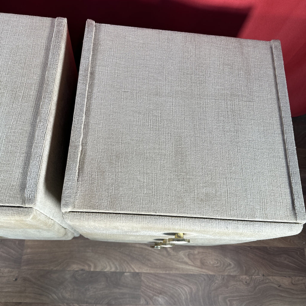 Velvet Bedside Vanity Cabinets Tables Mid Century 1970s Beige