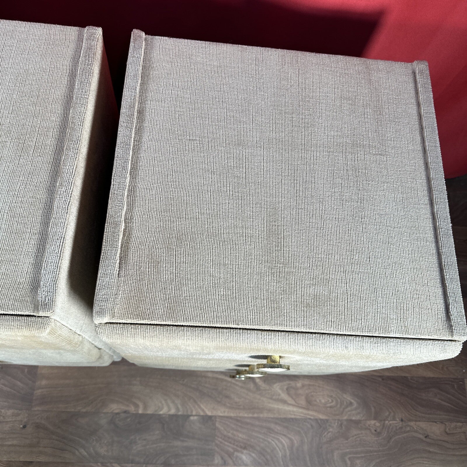 Velvet Bedside Vanity Cabinets Tables Mid Century 1970s Beige