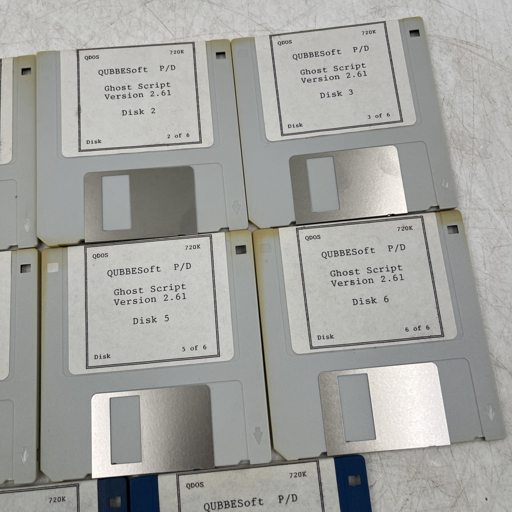 QUBBESoft Sinclair QL Floppy Disk Set - Ghost Script v2.61 (6 Disks) + PSION Xchange + PD Catalogue - QDOS 720K - Used