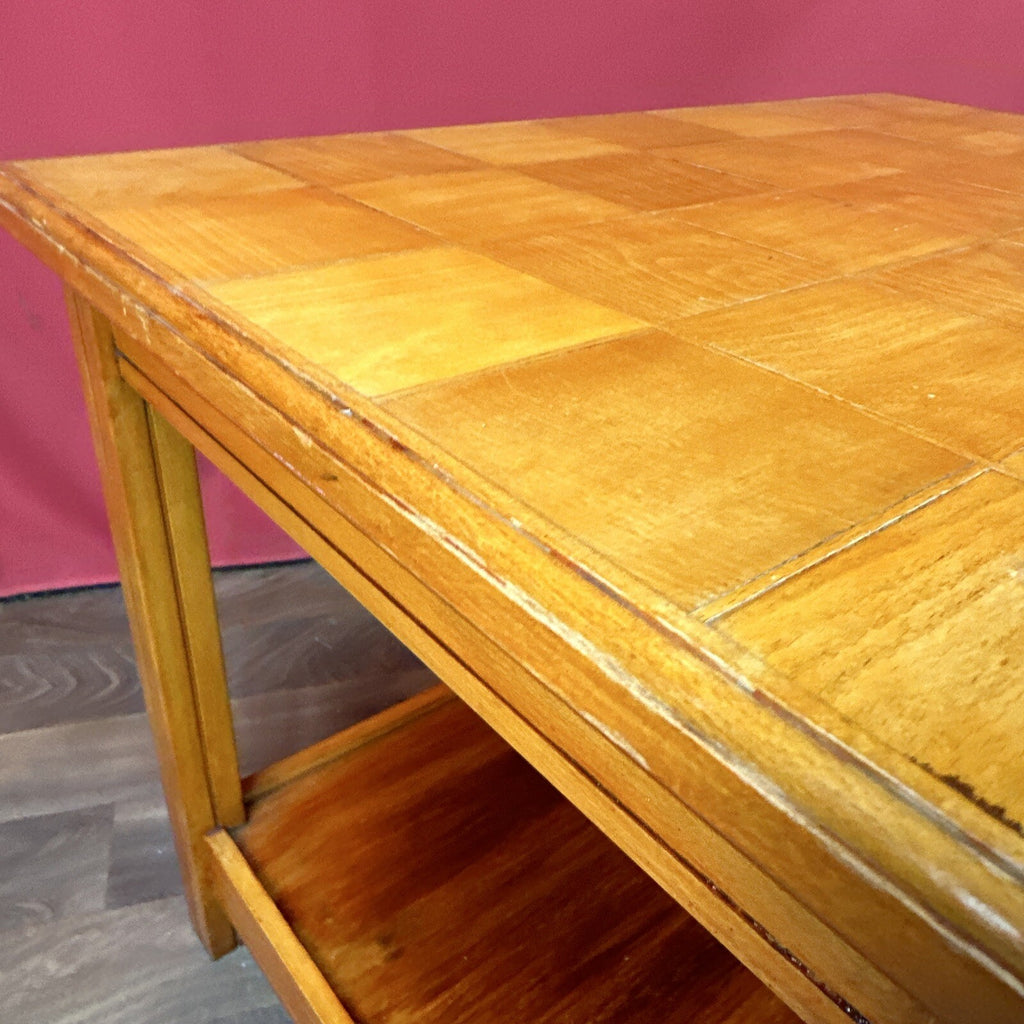 Vintage Square Coffee Table | Patterned Top | Retro Side Table | Used | Orange Tones