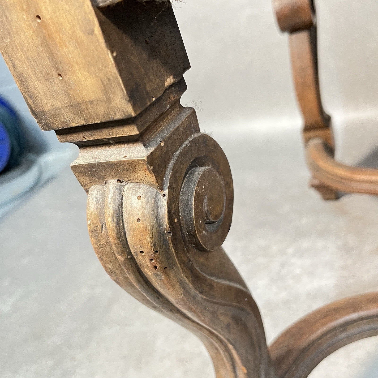 Antique Victorian Renaissance Revival Oak Hall Chair | Tooled Leather Seat & Back | c.1880s | Used