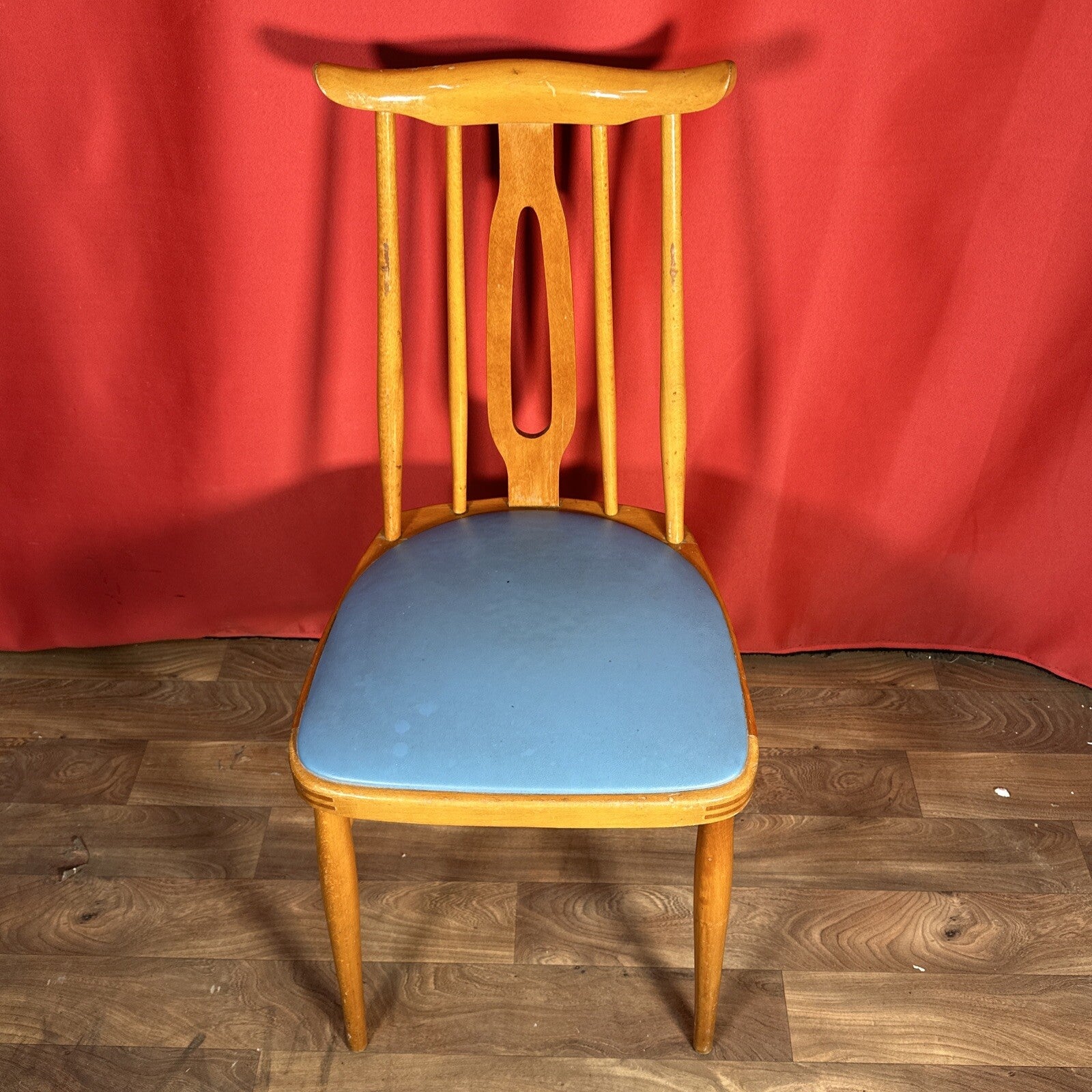 Dining Chair Mid Century Blue Vinyl Seat Cushion Made In Romania PROP