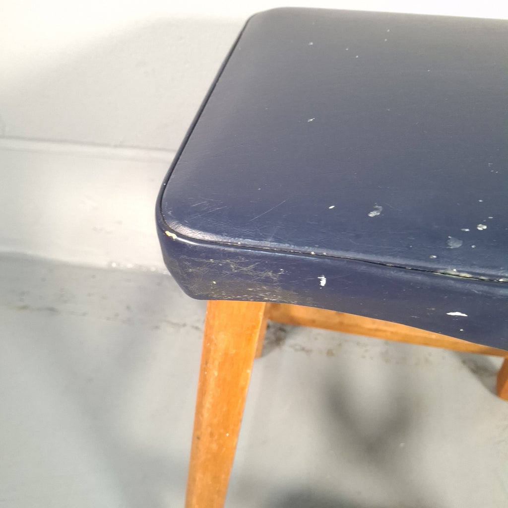Mid Century Stool Blue Leatherette Topped Vintage Prop