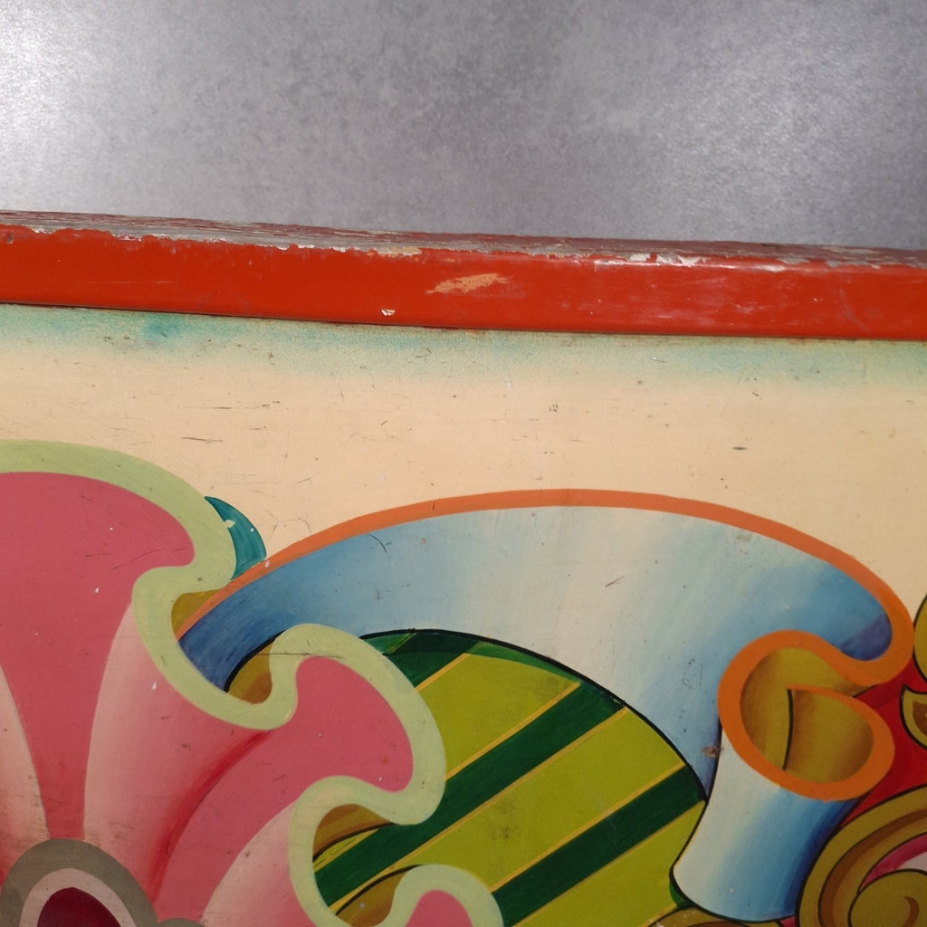 Antique Victorian Fairground Ride Panel | Hand-Painted Curved Timber | c.1890-1915 | Used