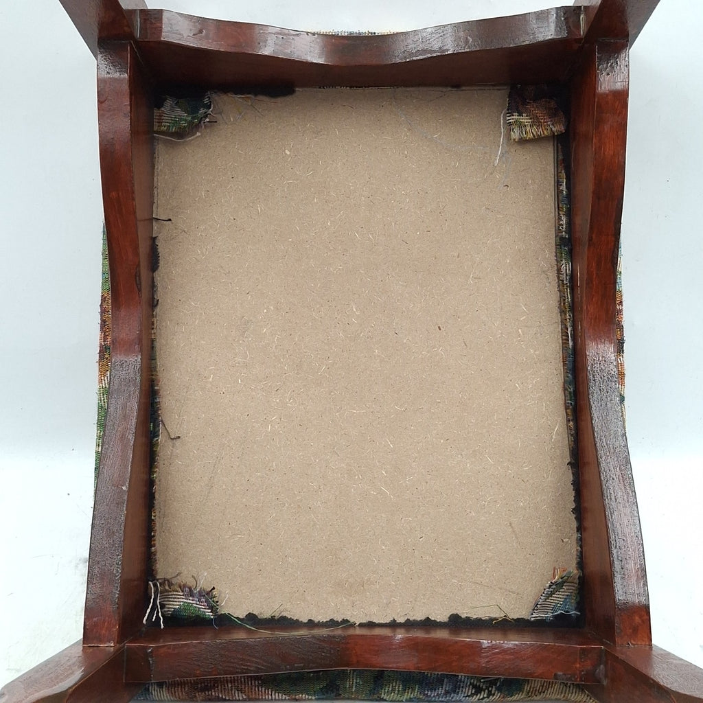 Floral Tapestry Upholstered Mahogany Footstool - Queen Anne Style - Cabriole Legs - Vintage - Pre-Owned